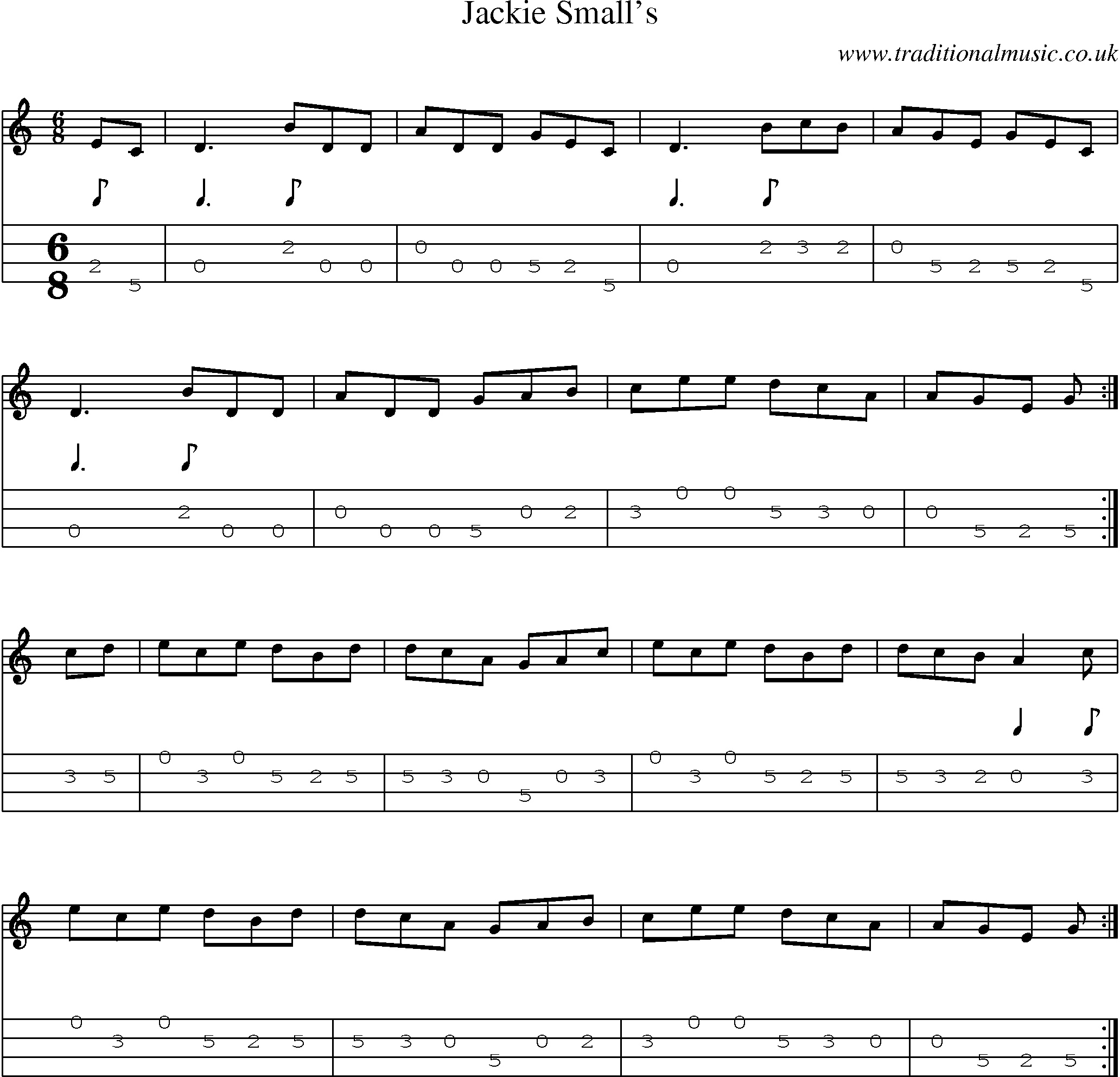 Music Score and Mandolin Tabs for Jackie Smalls