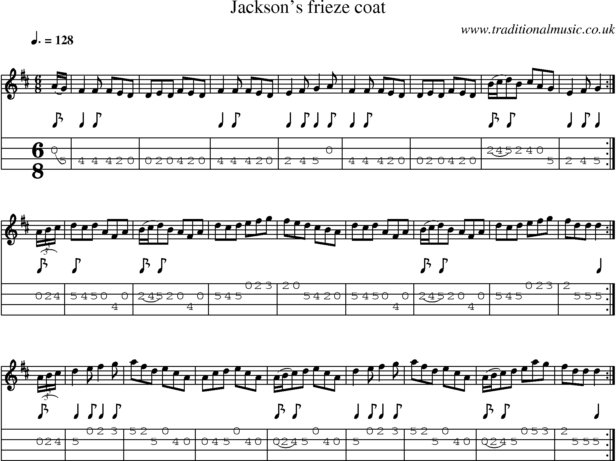 Music Score and Mandolin Tabs for Jacksons Frieze Coat