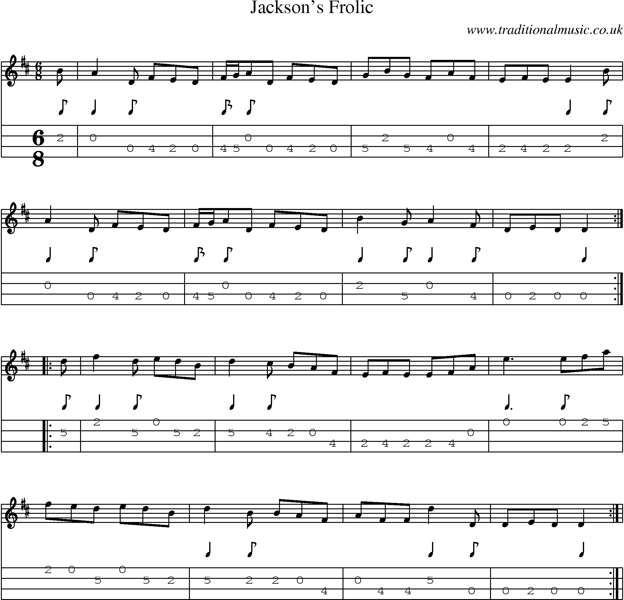 Music Score and Mandolin Tabs for Jacksons Frolic