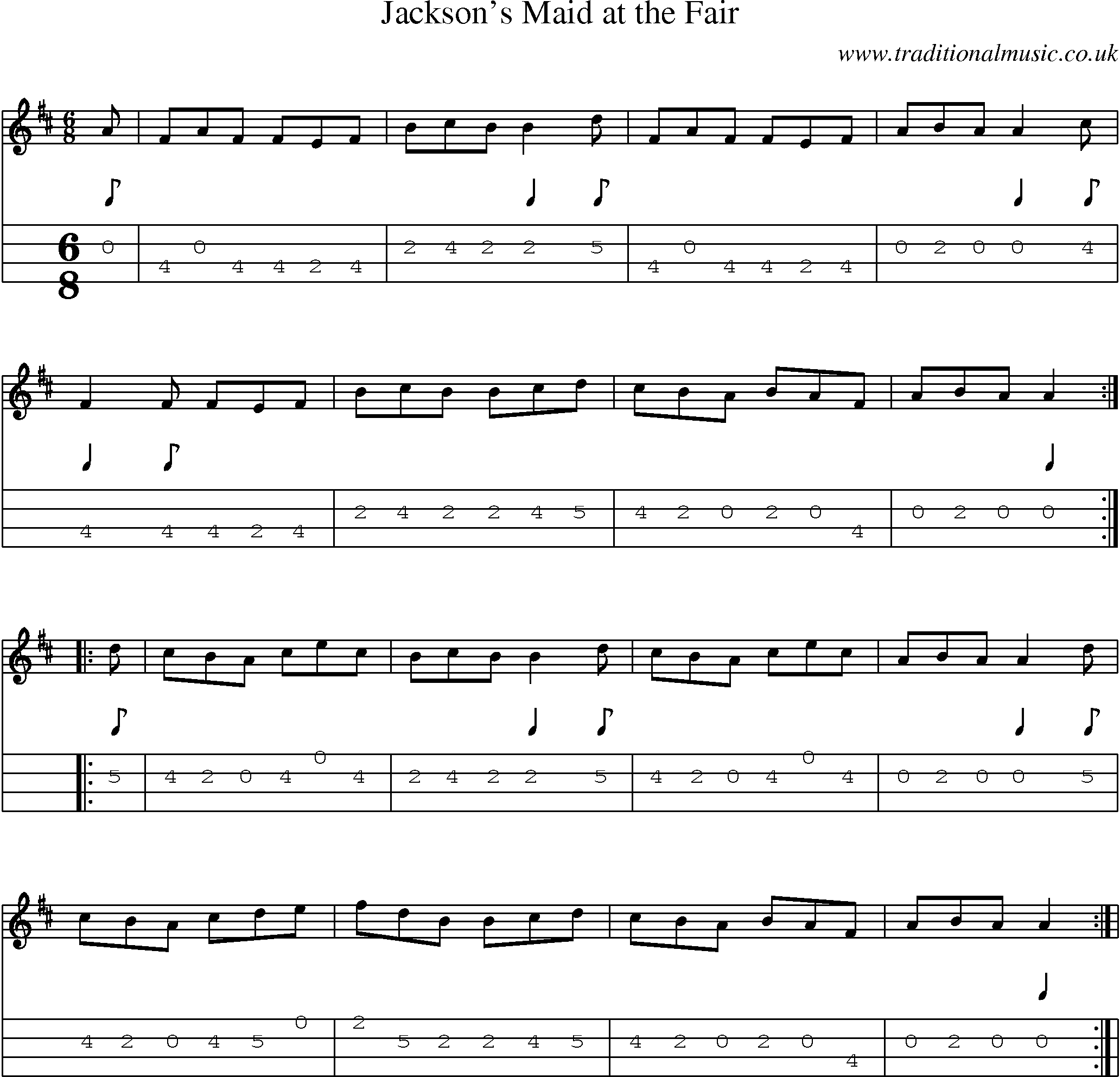 Music Score and Mandolin Tabs for Jacksons Maid At Fair