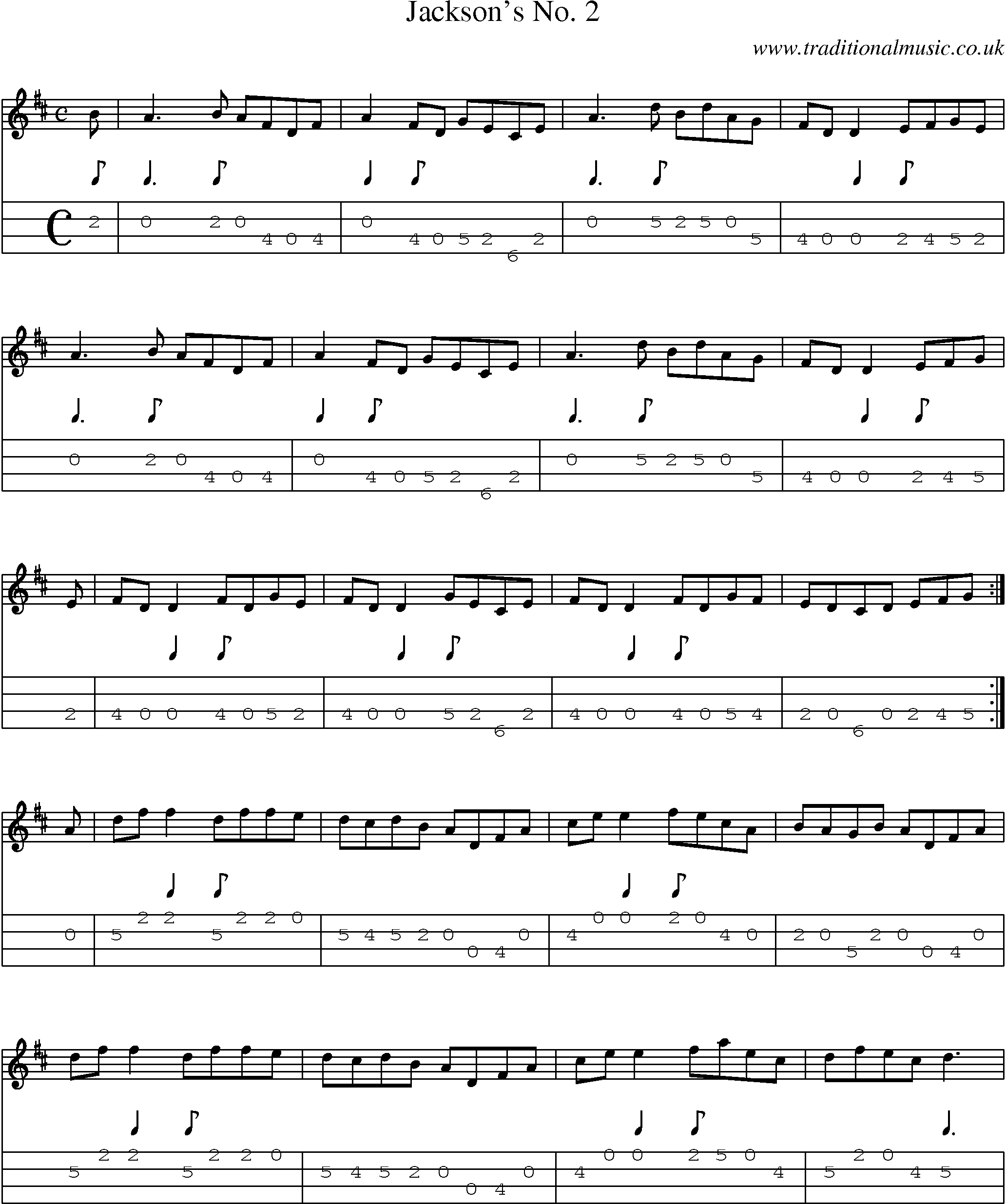 Music Score and Mandolin Tabs for Jacksons No 2