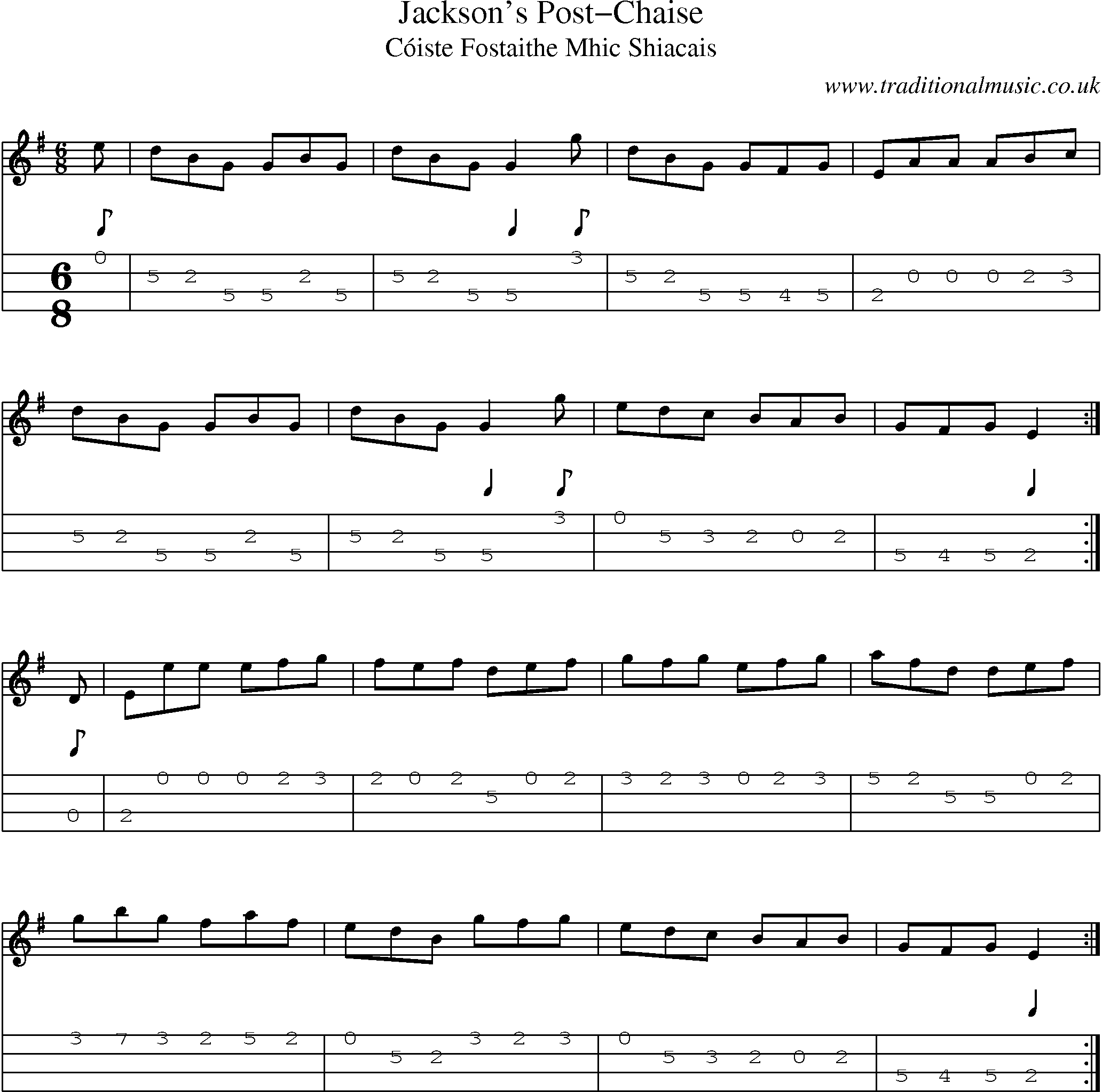 Music Score and Mandolin Tabs for Jacksons Postchaise