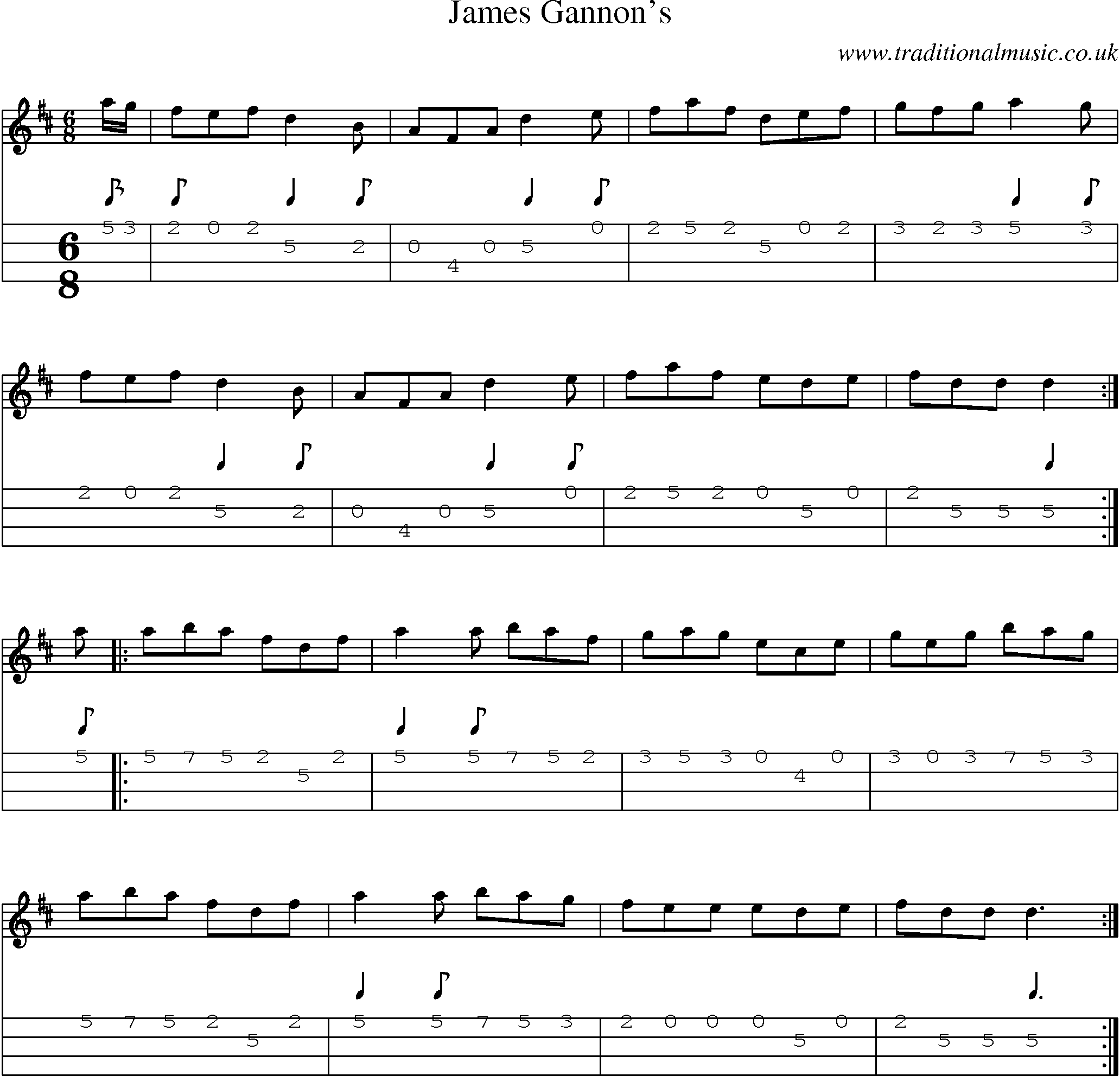 Music Score and Mandolin Tabs for James Gannons