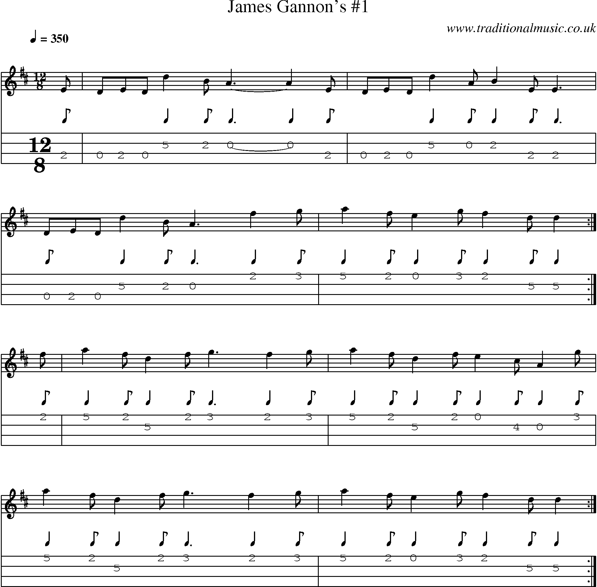 Music Score and Mandolin Tabs for James Gannons 1