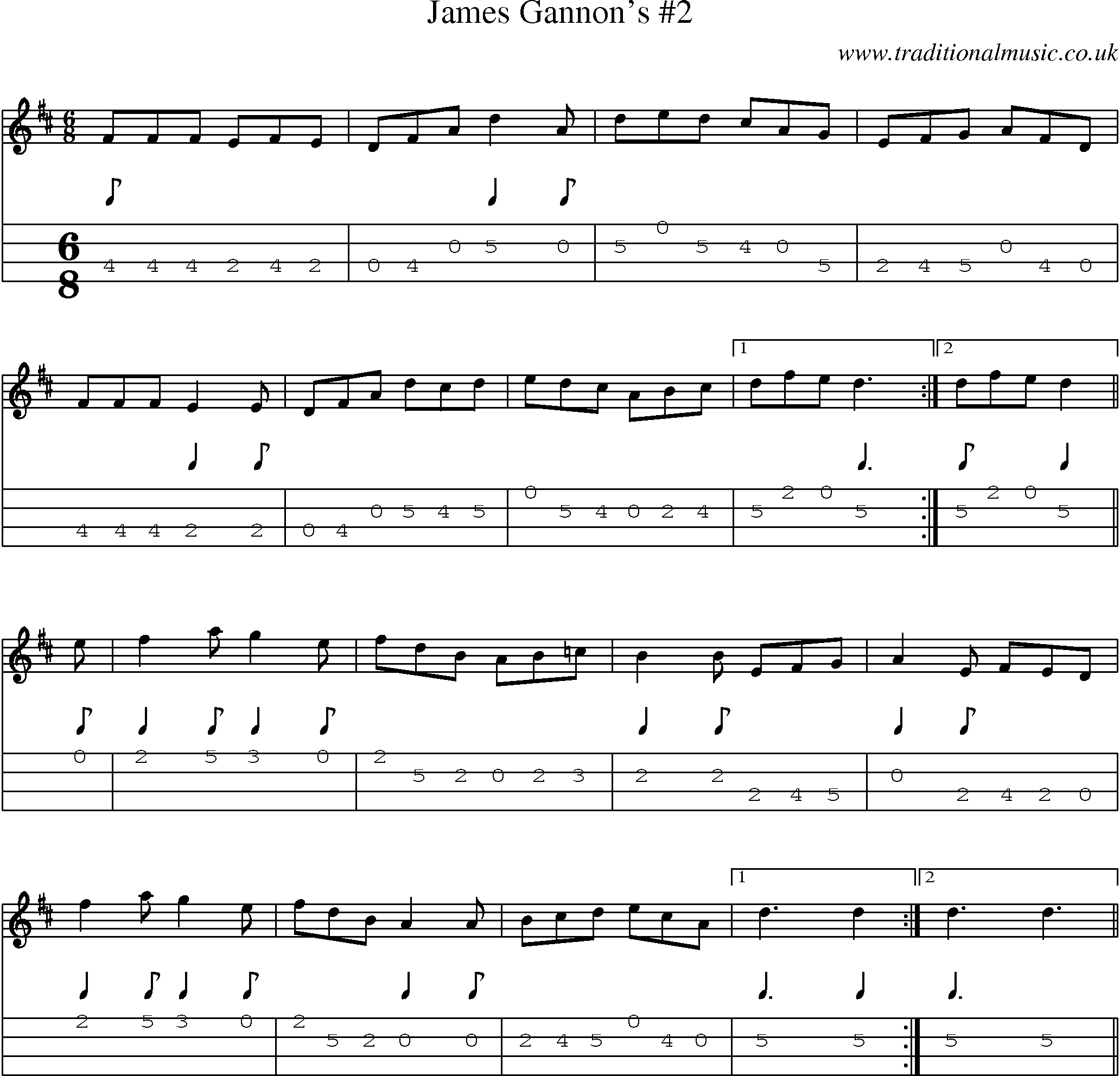 Music Score and Mandolin Tabs for James Gannons 2