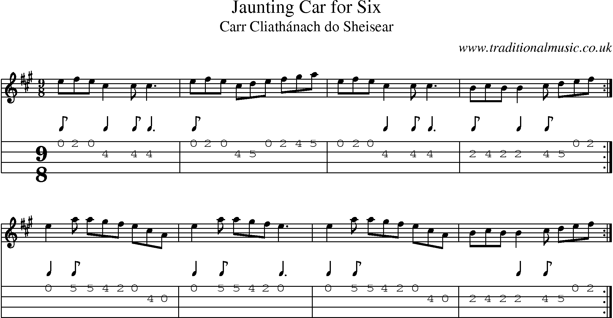 Music Score and Mandolin Tabs for Jaunting Car For Six