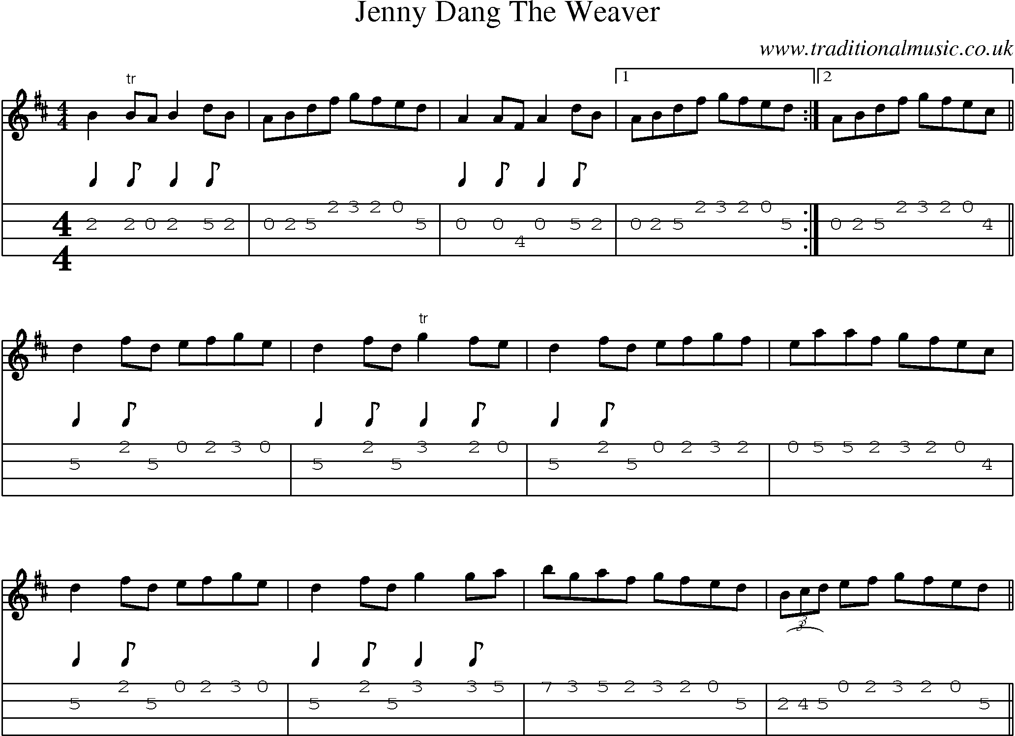Music Score and Mandolin Tabs for Jenny Dang Weaver