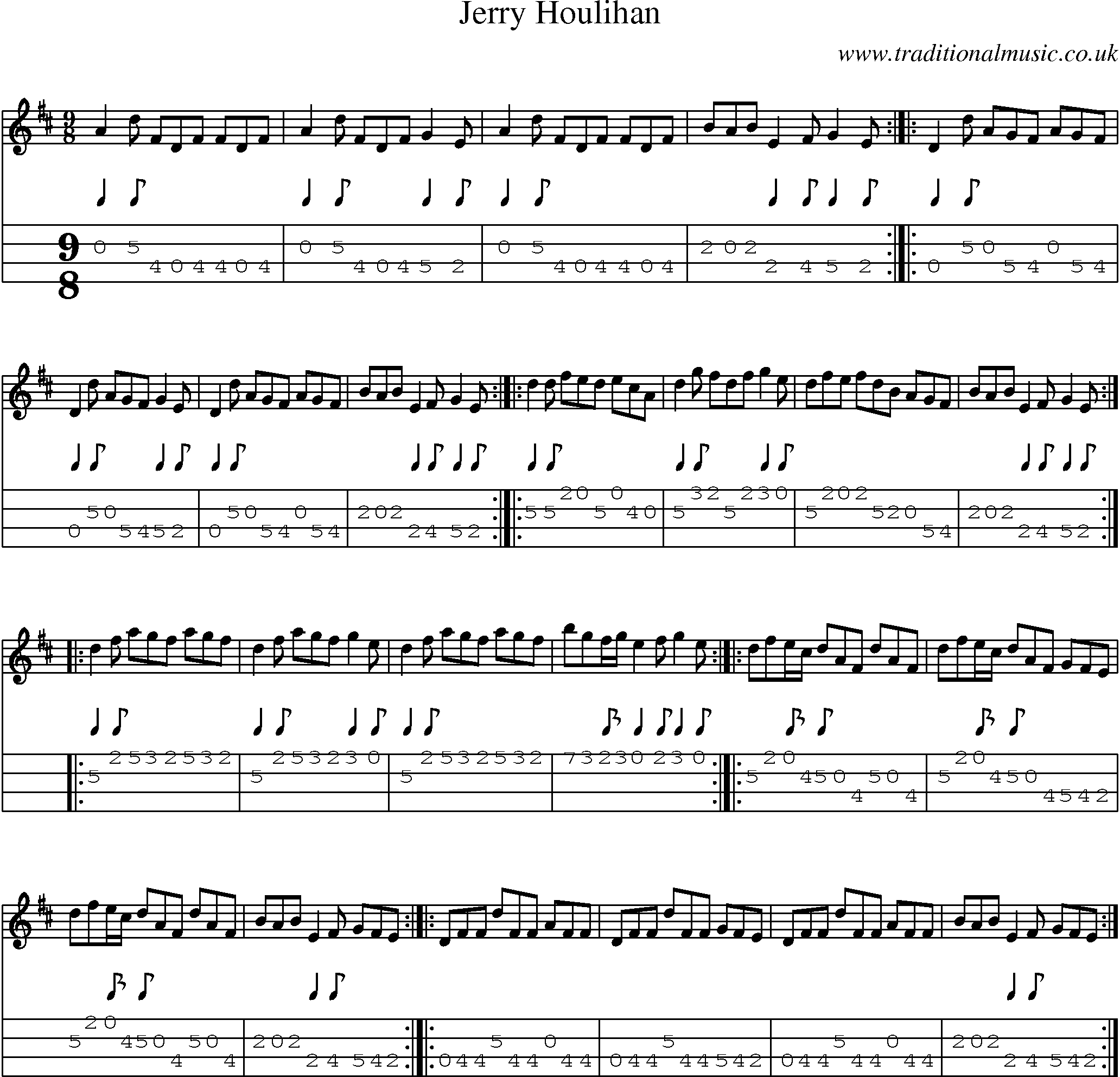 Music Score and Mandolin Tabs for Jerry Houlihan