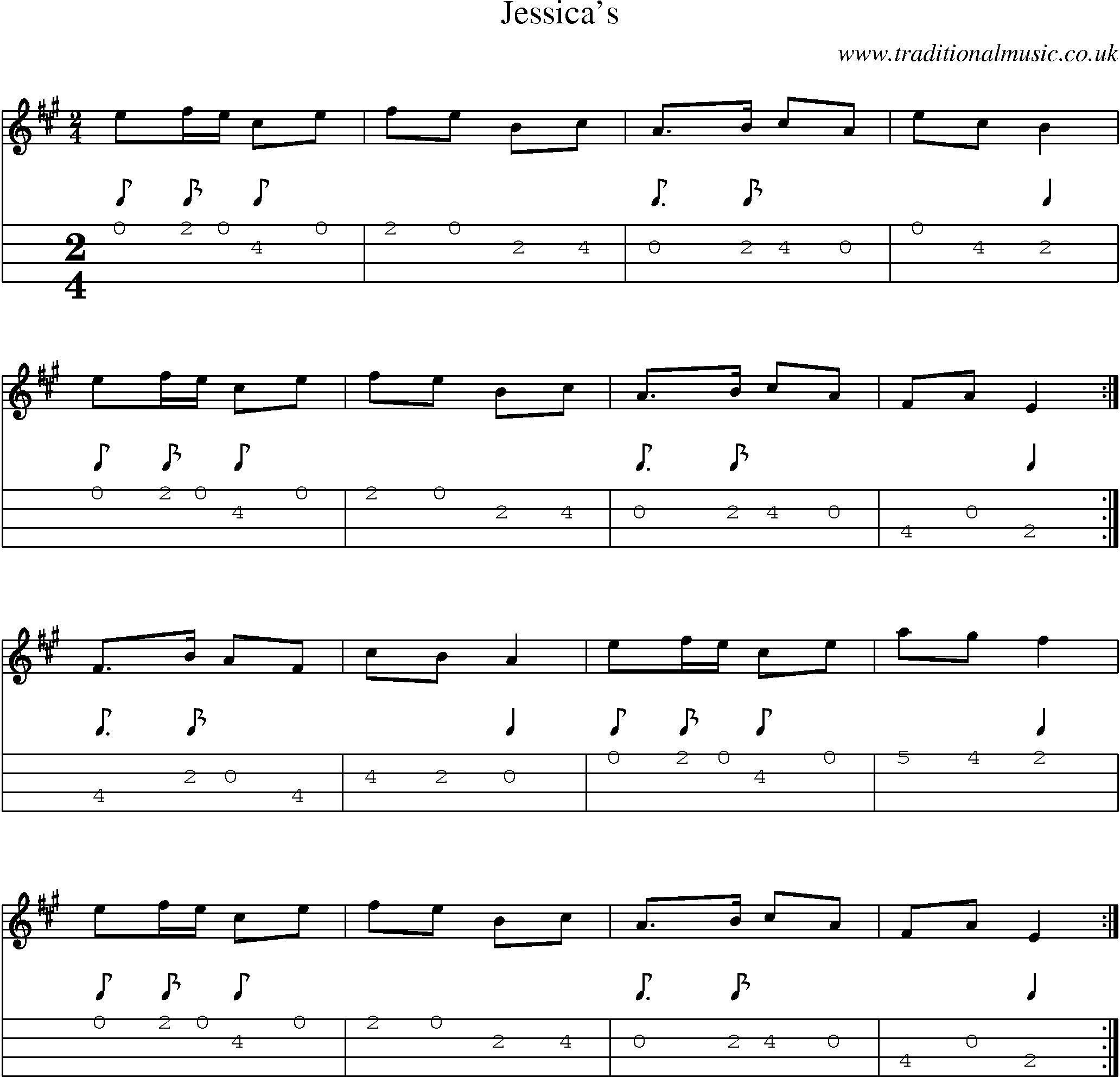 Music Score and Mandolin Tabs for Jessicas