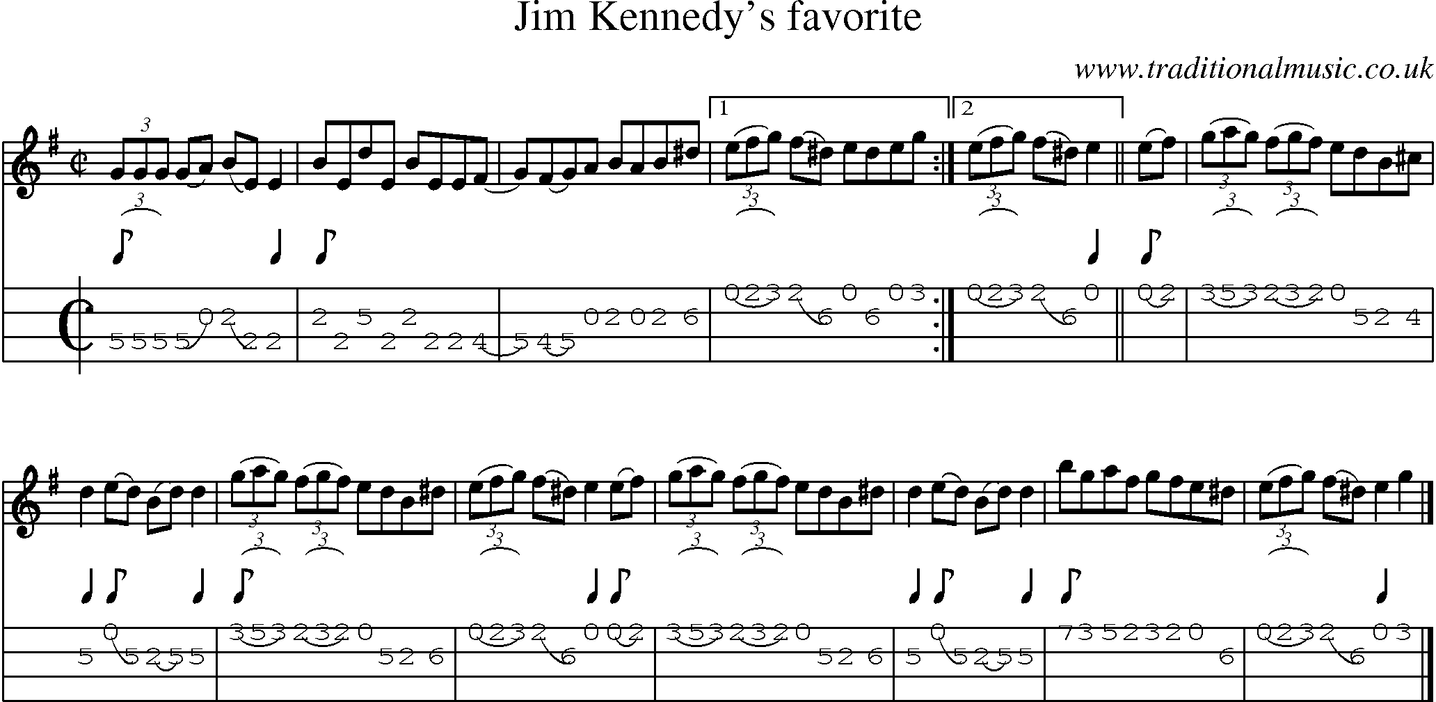 Music Score and Mandolin Tabs for Jim Kennedys Favorite