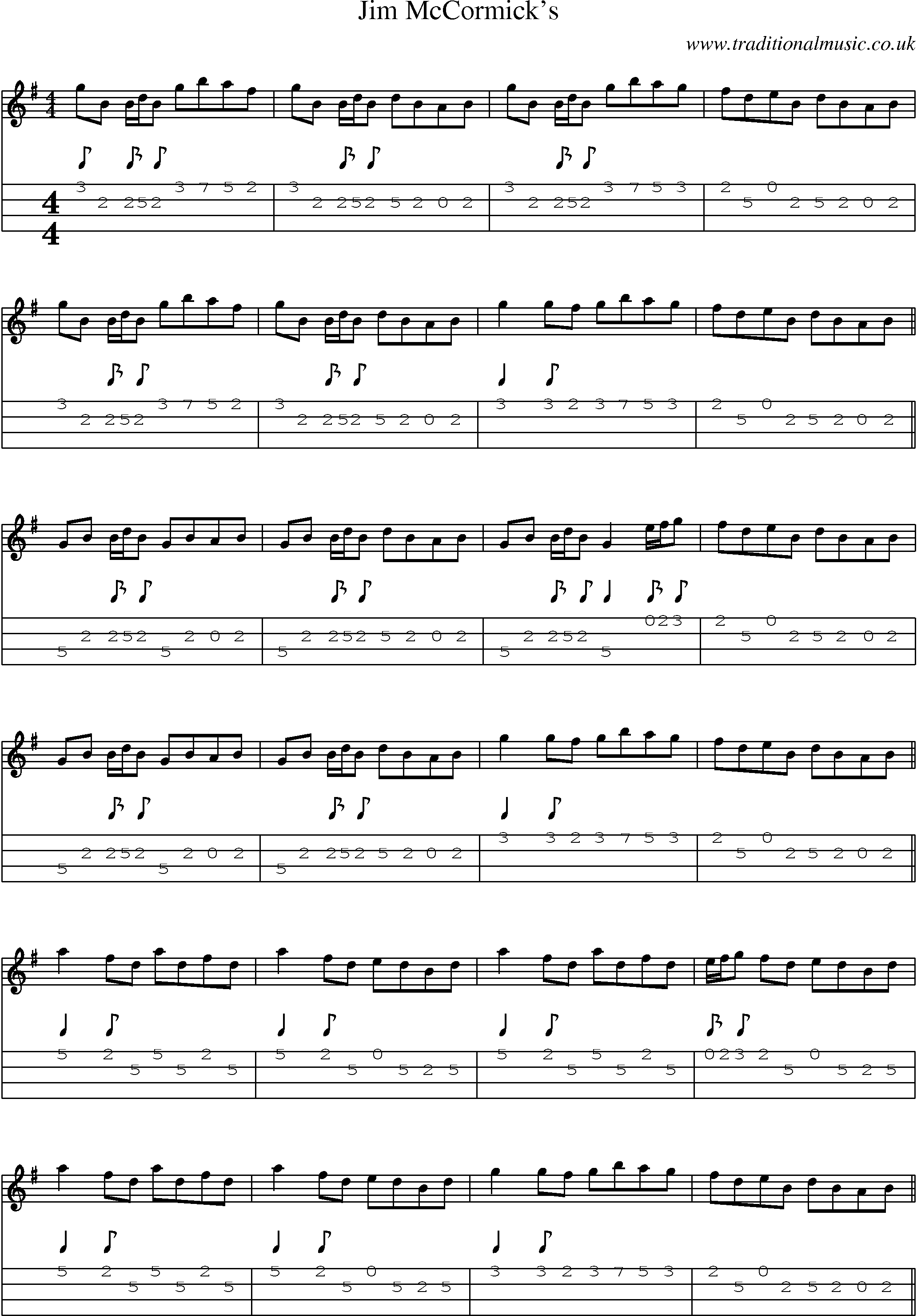 Music Score and Mandolin Tabs for Jim Mccormicks