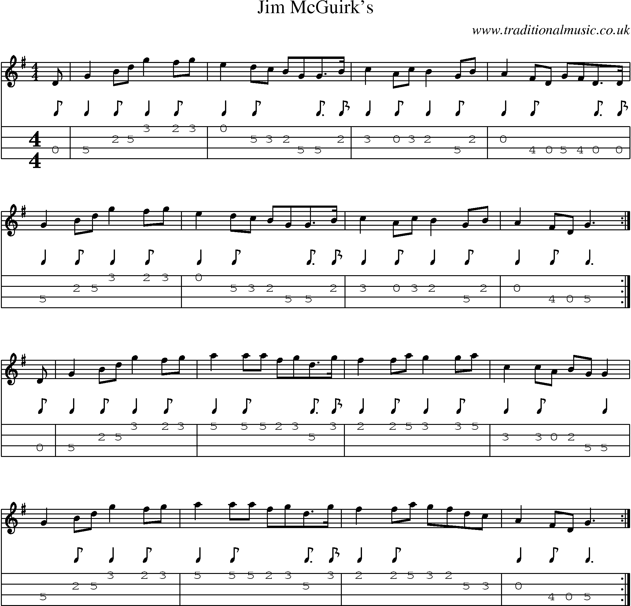 Music Score and Mandolin Tabs for Jim Mcguirks