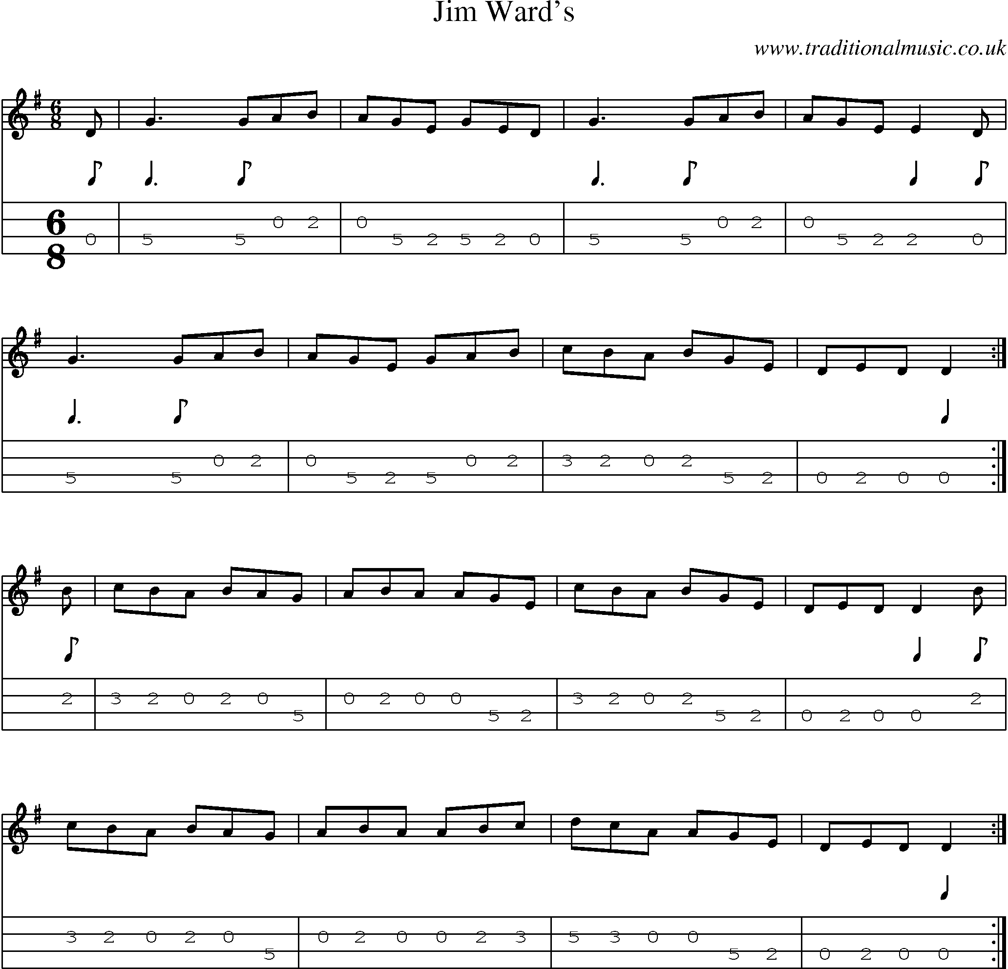 Music Score and Mandolin Tabs for Jim Wards
