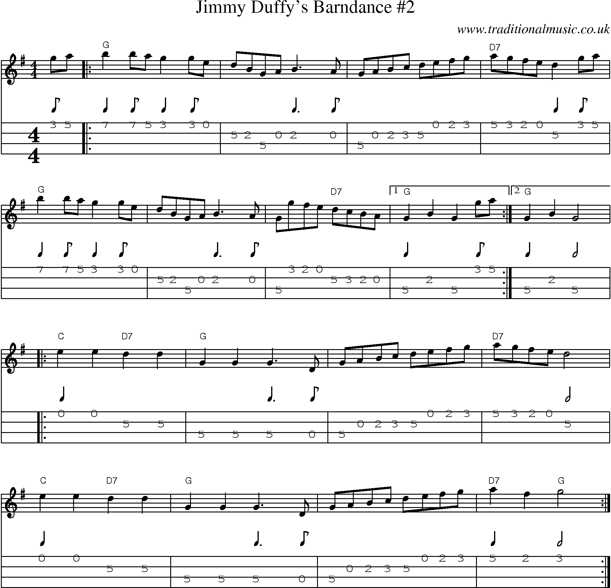 Music Score and Mandolin Tabs for Jimmy Duffys Barndance 2