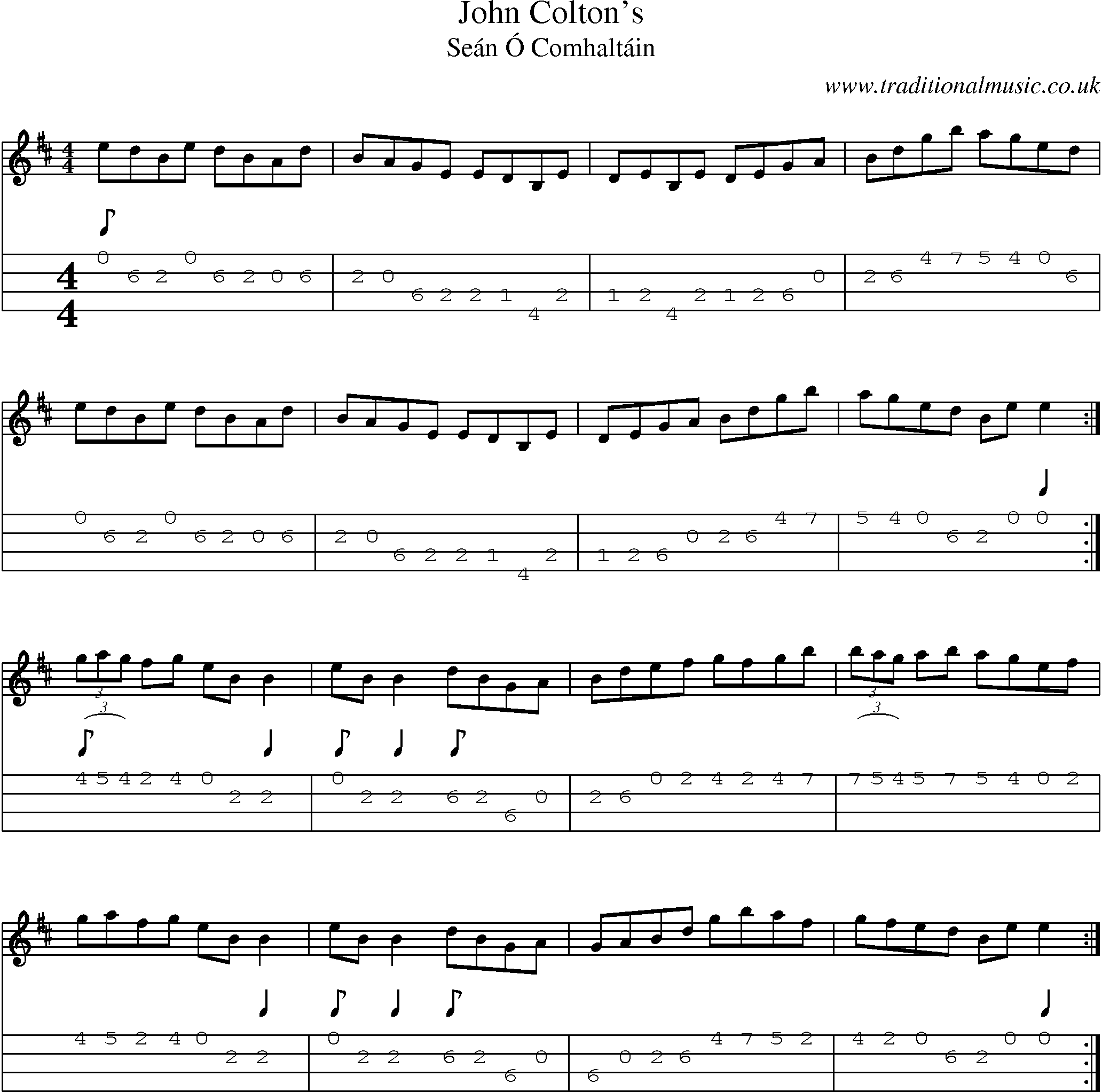 Music Score and Mandolin Tabs for John Coltons