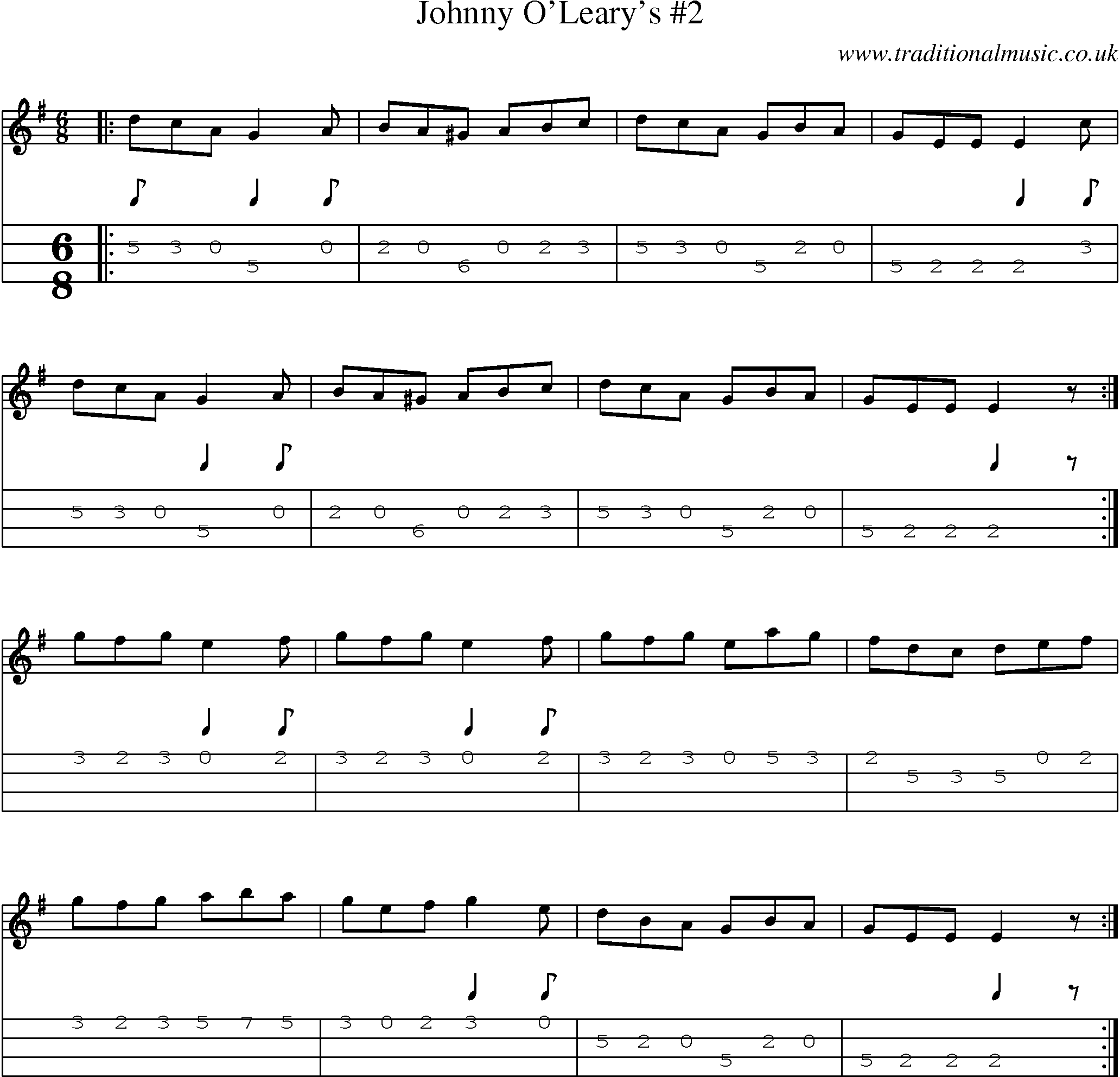 Music Score and Mandolin Tabs for Johnny Olearys 2