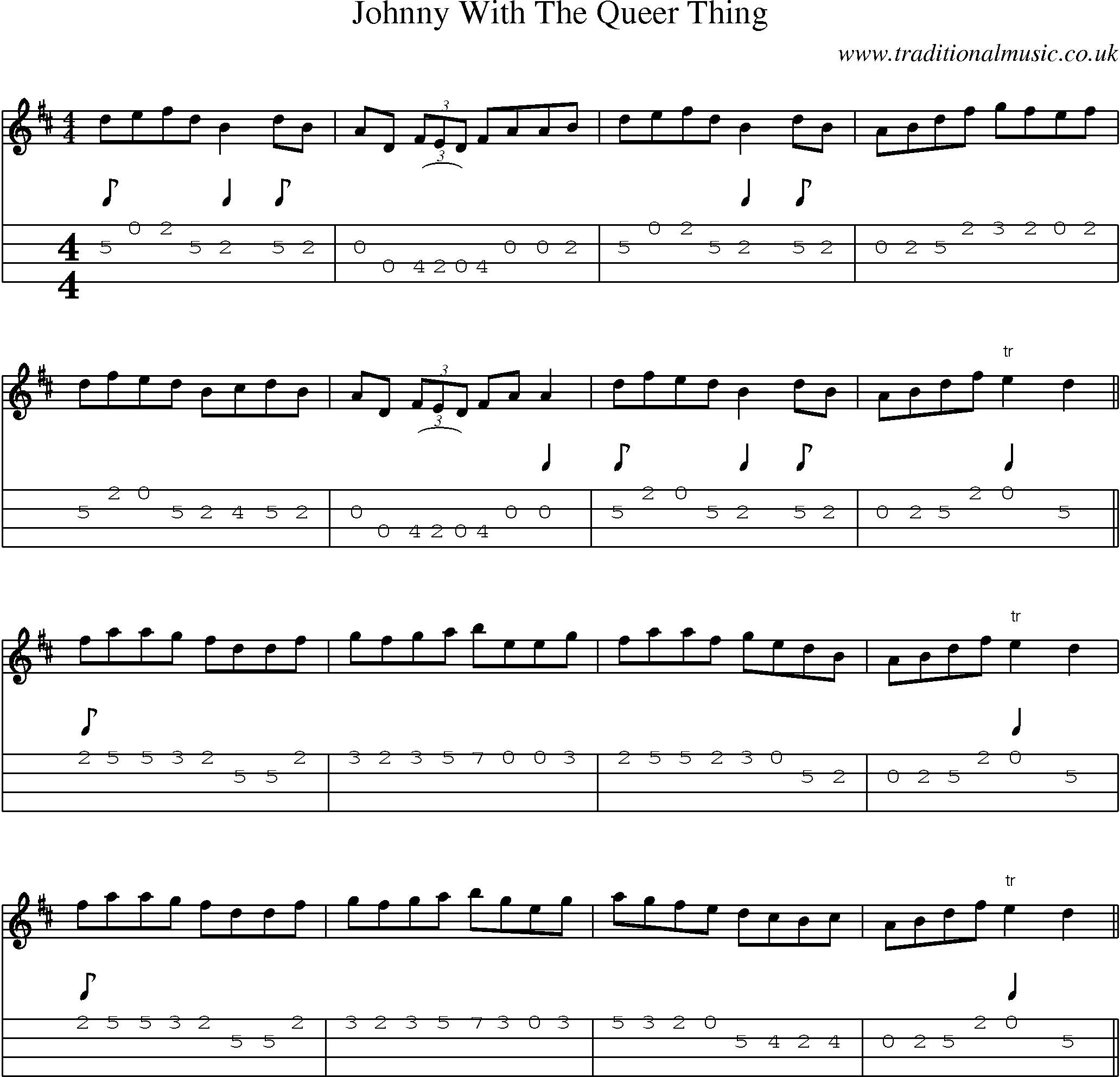 Music Score and Mandolin Tabs for Johnny With Queer Thing