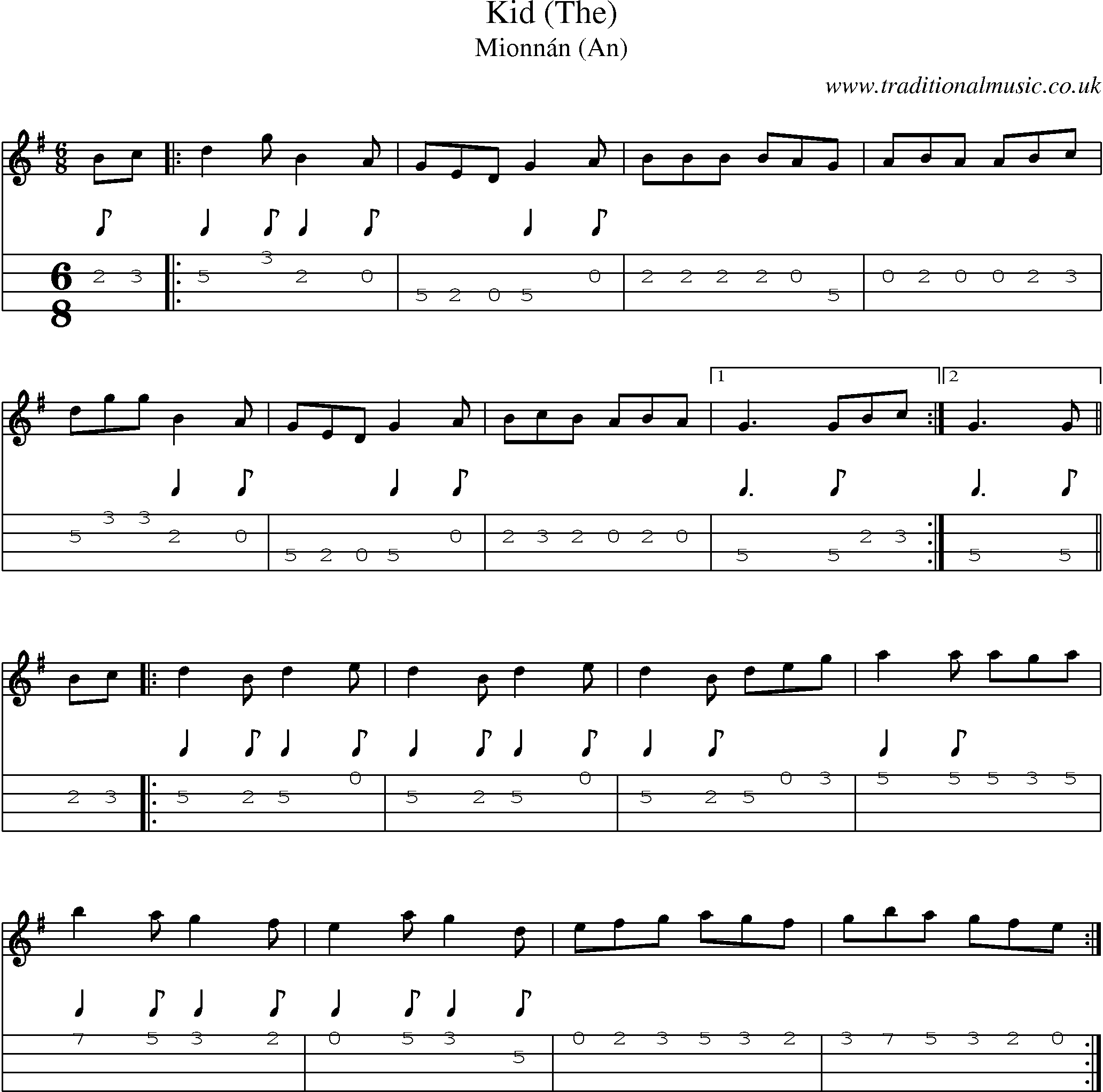 Music Score and Mandolin Tabs for Kid (the)