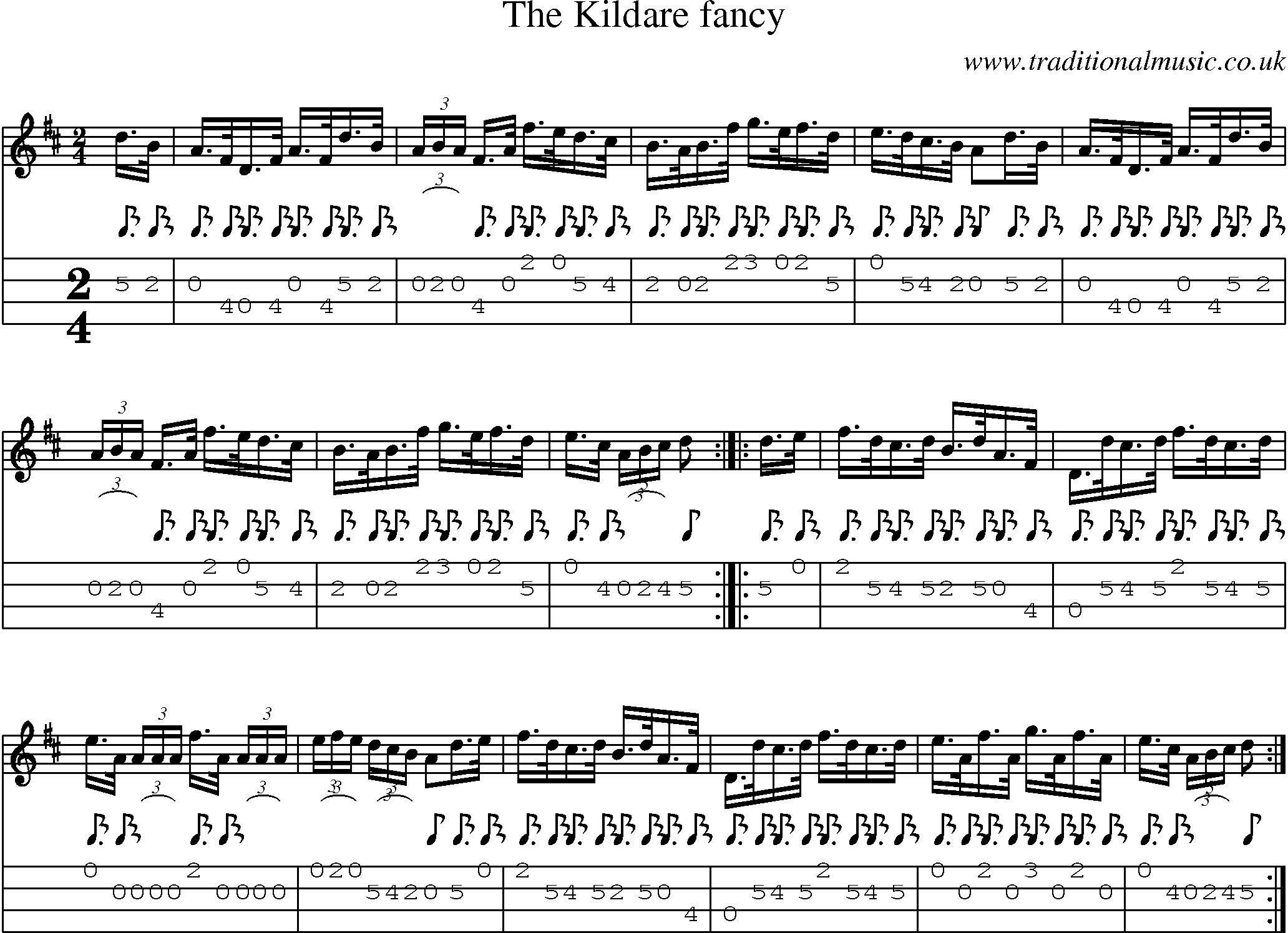 Music Score and Mandolin Tabs for Kildare Fancy