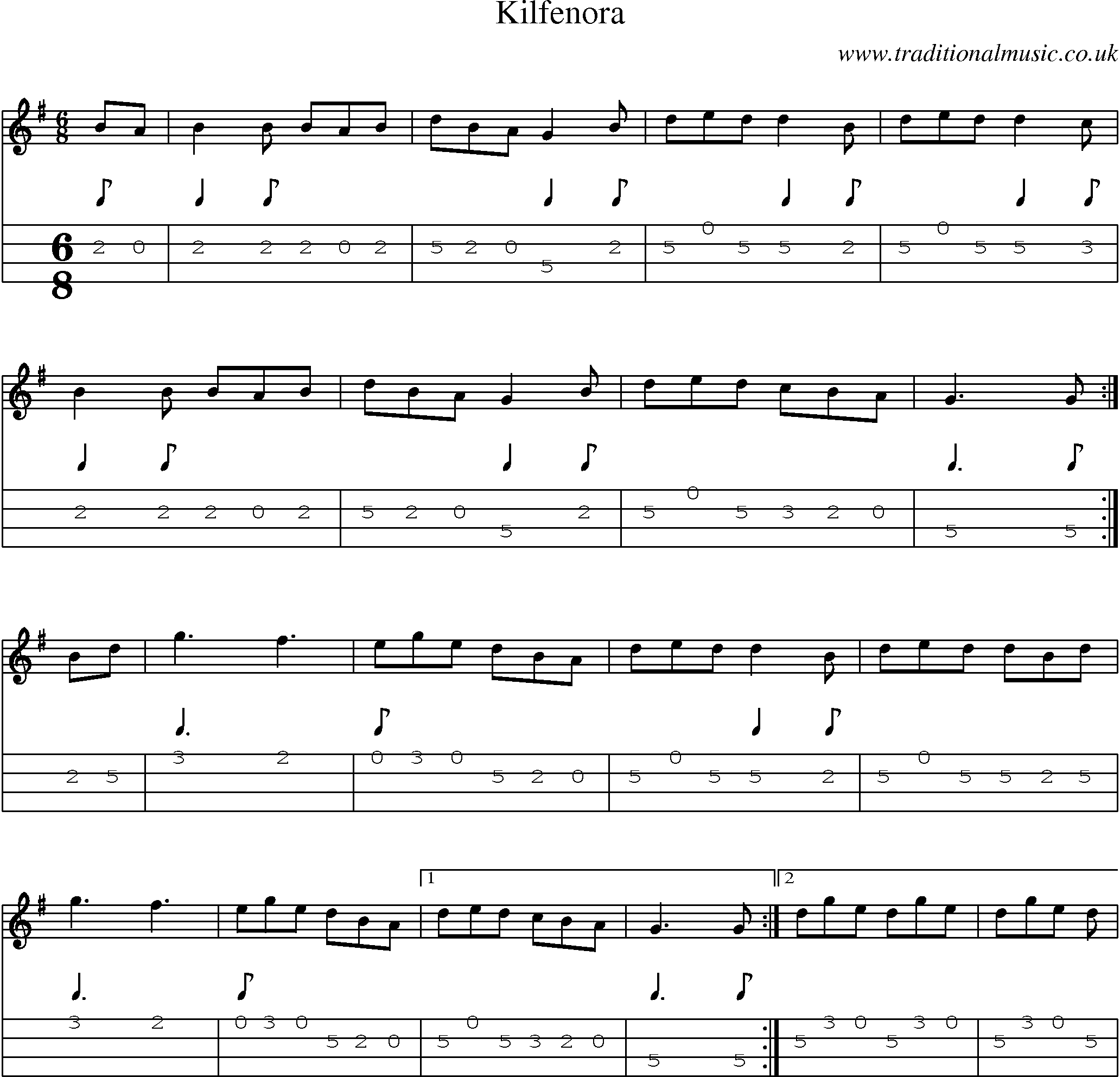 Music Score and Mandolin Tabs for Kilfenora