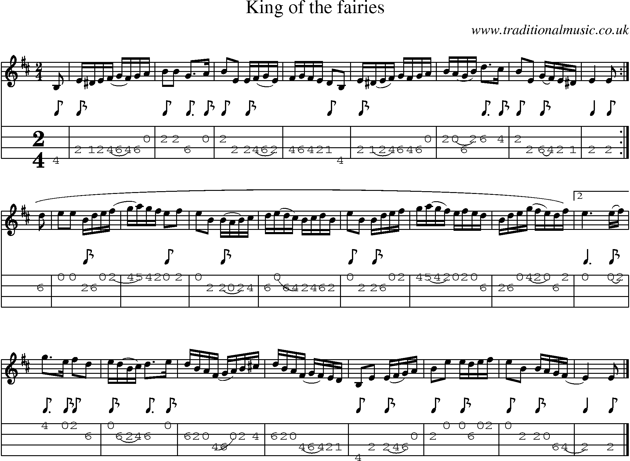 Music Score and Mandolin Tabs for King Of The Fairies