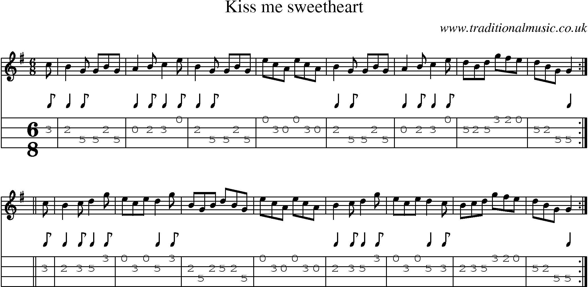 Music Score and Mandolin Tabs for Kiss Me Sweetheart