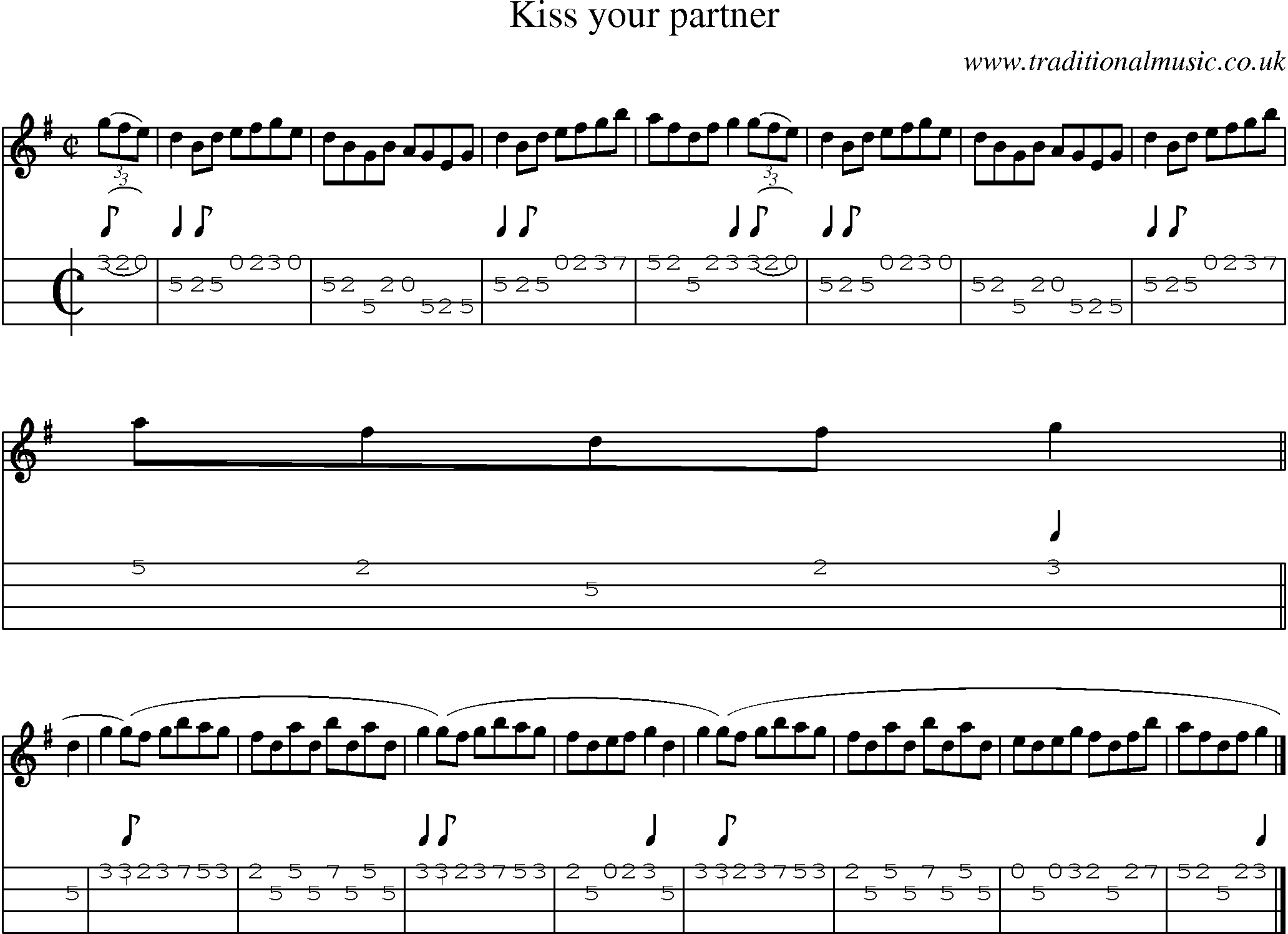 Music Score and Mandolin Tabs for Kiss Your Partner