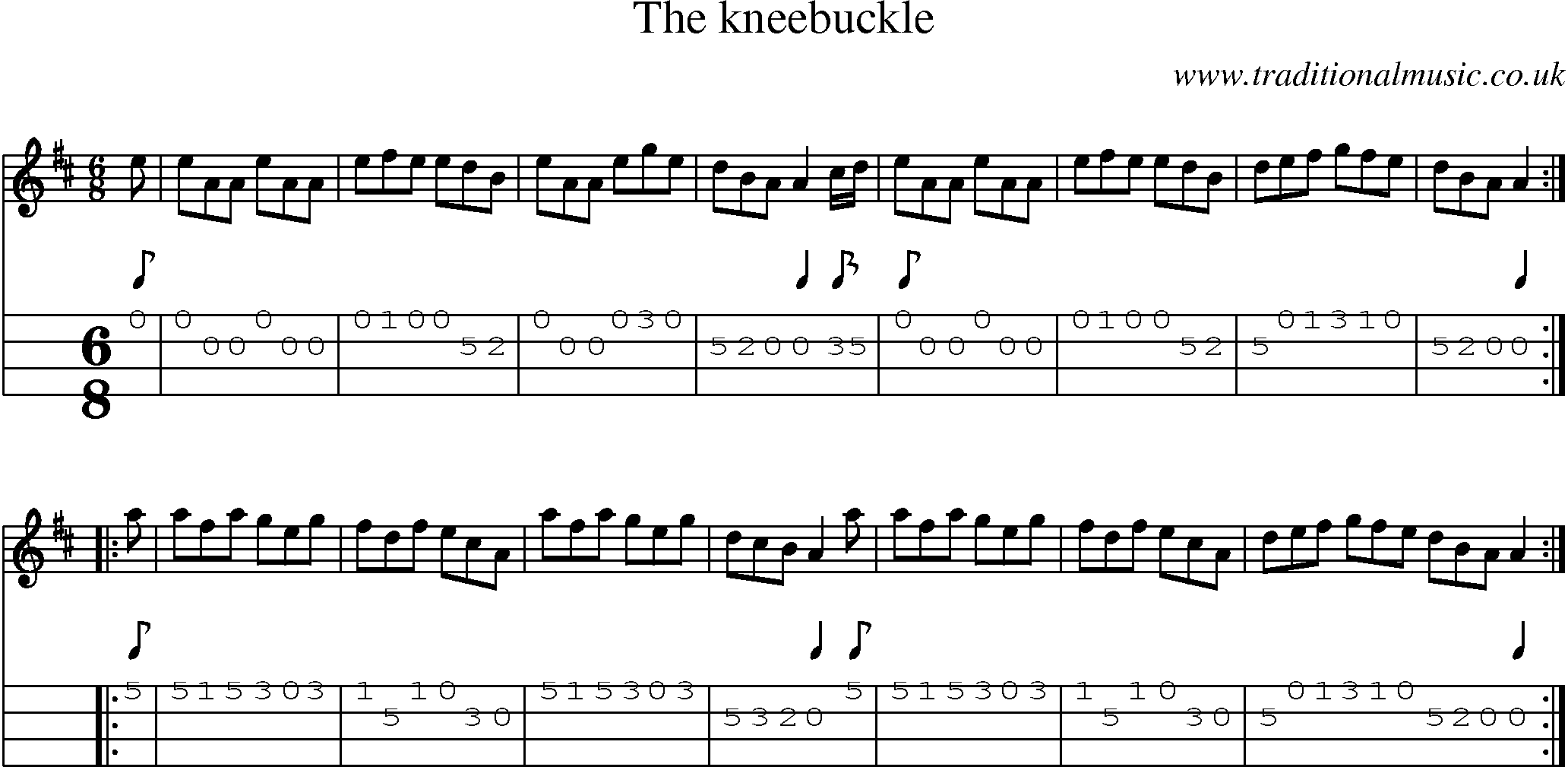 Music Score and Mandolin Tabs for Kneebuckle