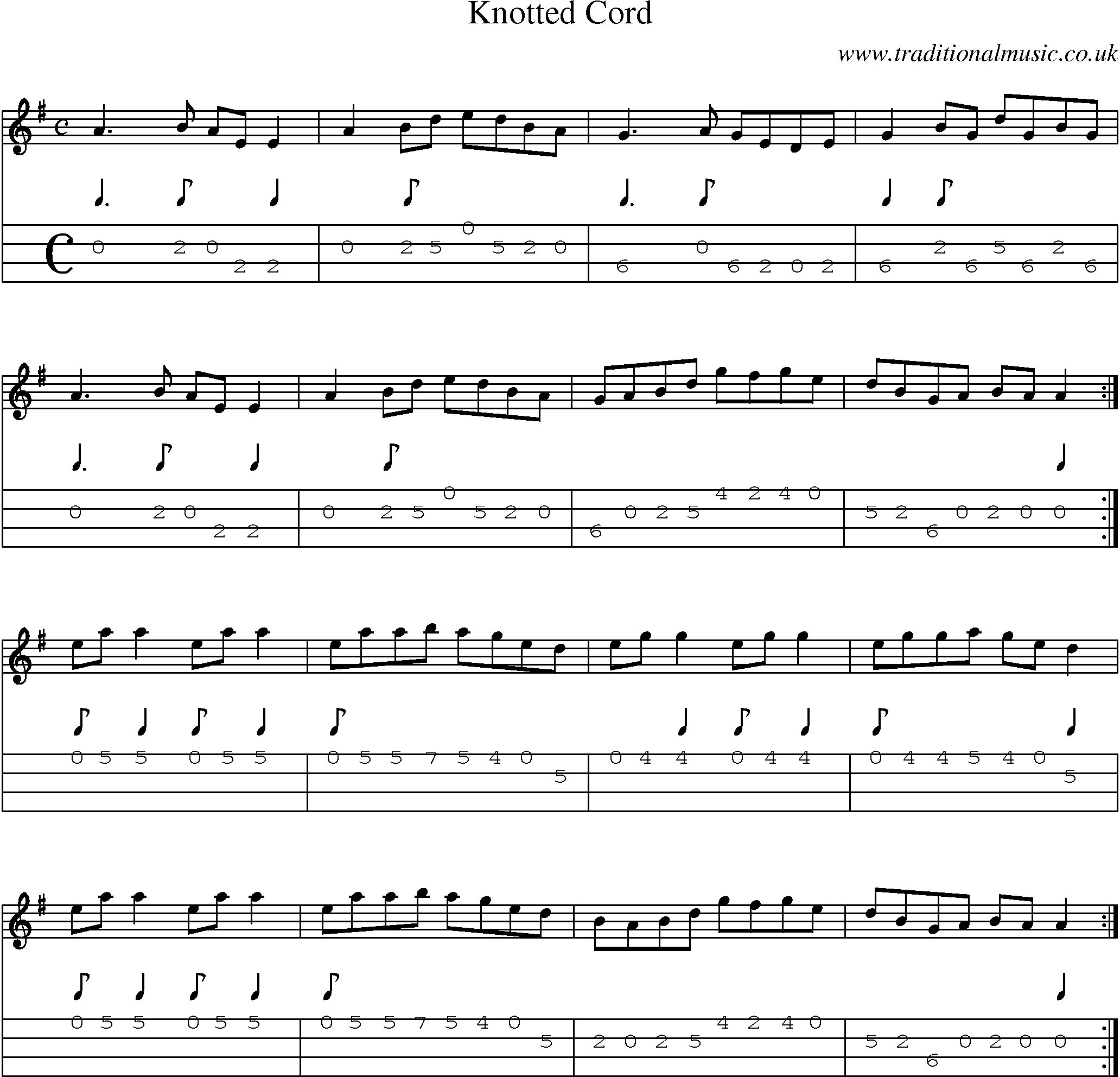 Music Score and Mandolin Tabs for Knotted Cord