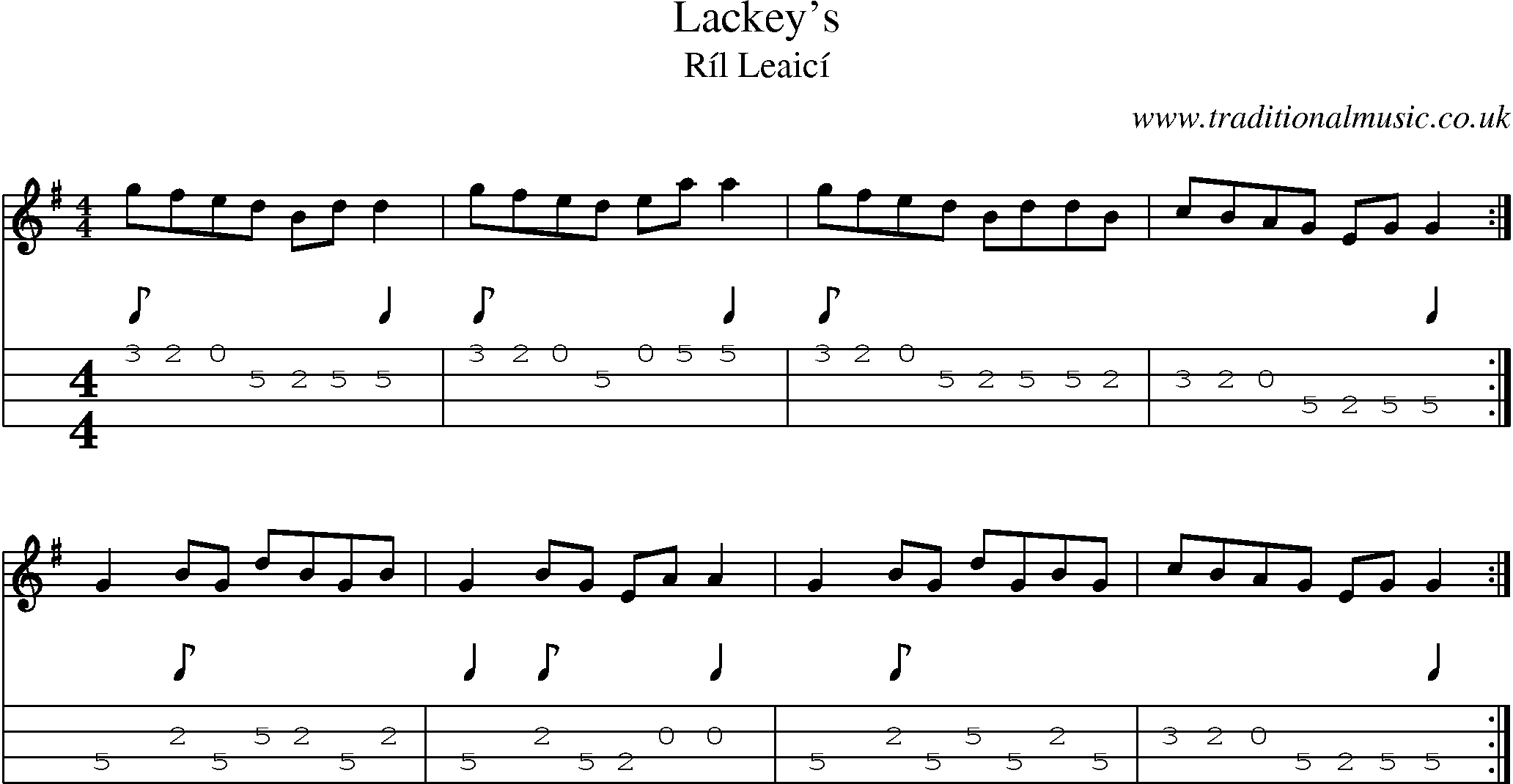 Music Score and Mandolin Tabs for Lackeys