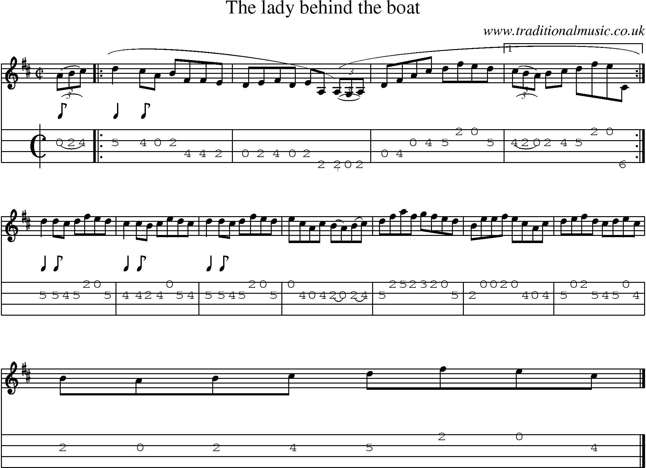 Music Score and Mandolin Tabs for Lady Behind The Boat