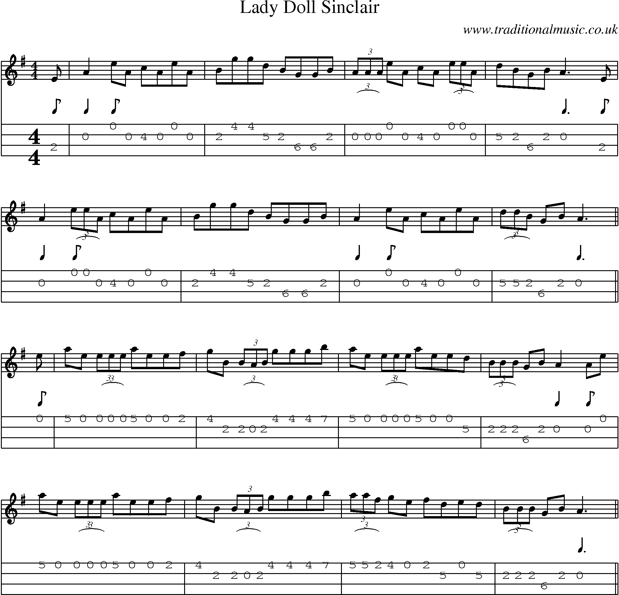 Music Score and Mandolin Tabs for Lady Doll Sinclair