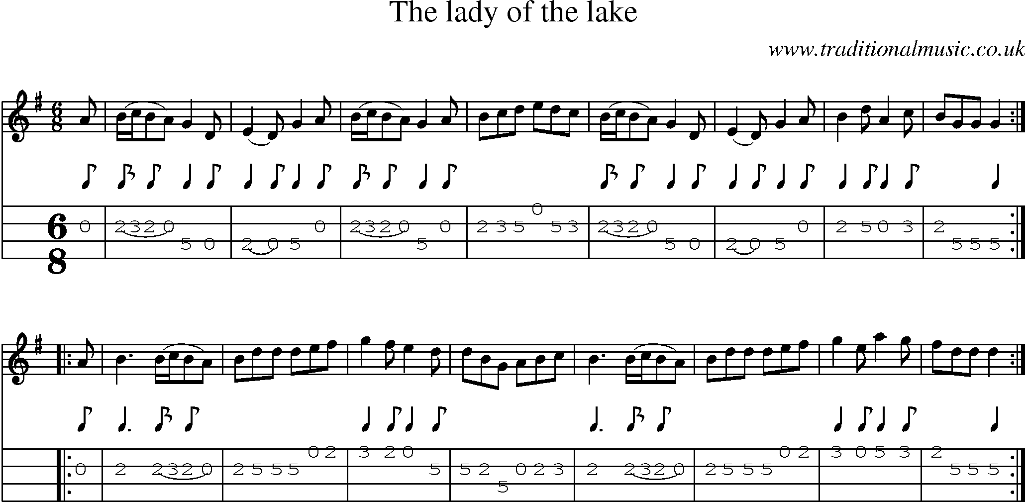 Music Score and Mandolin Tabs for Lady Of The Lake