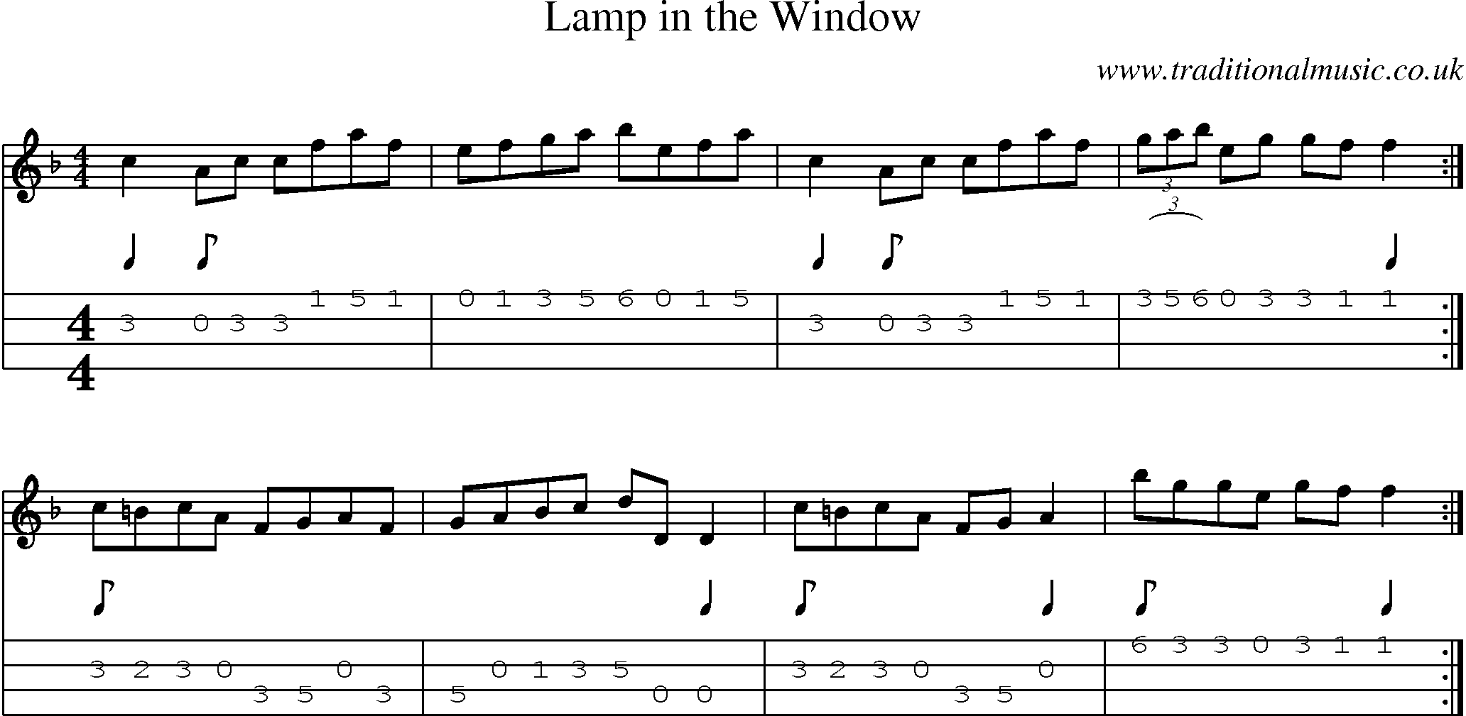 Music Score and Mandolin Tabs for Lamp In Window