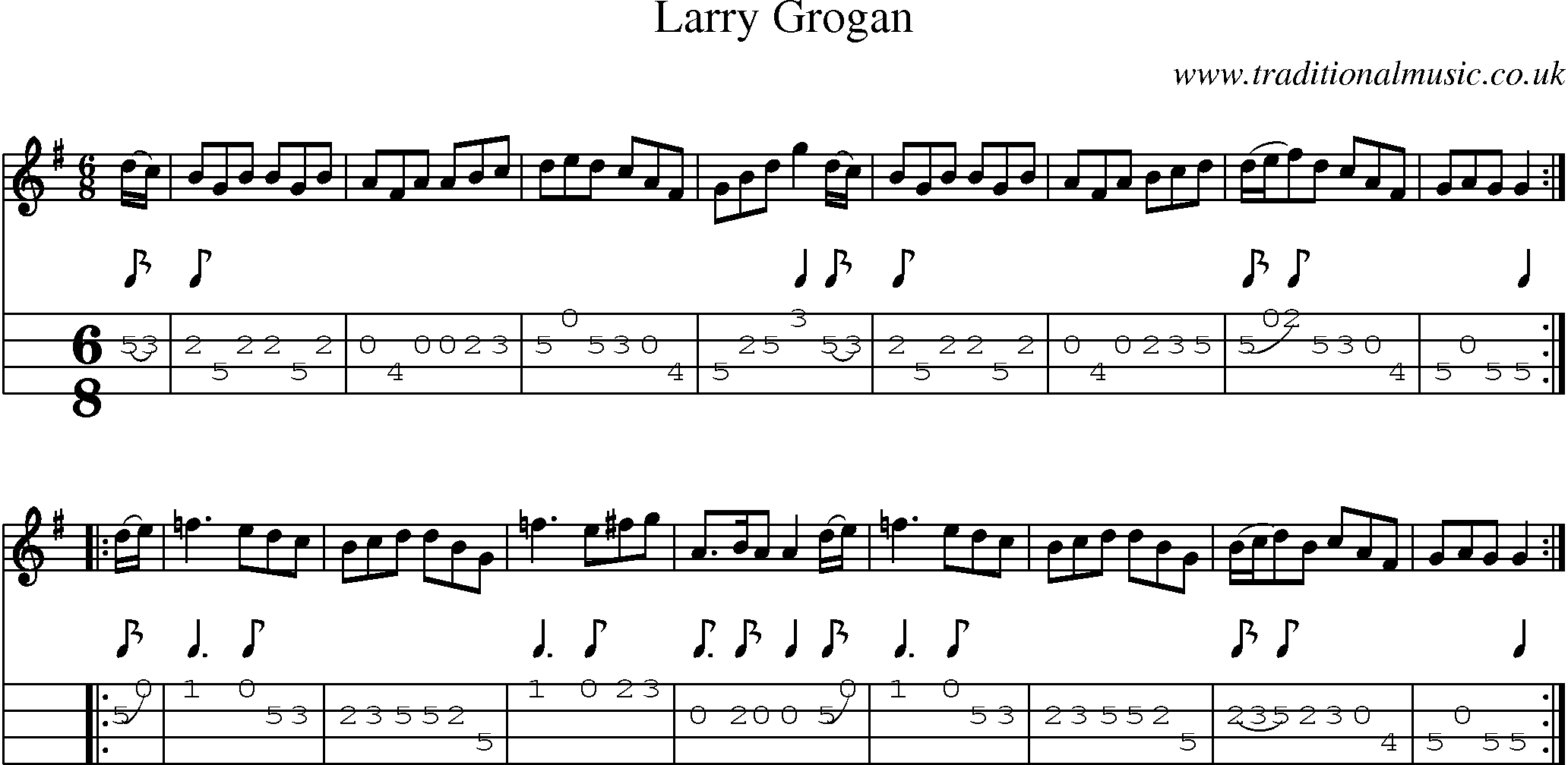 Music Score and Mandolin Tabs for Larry Grogan