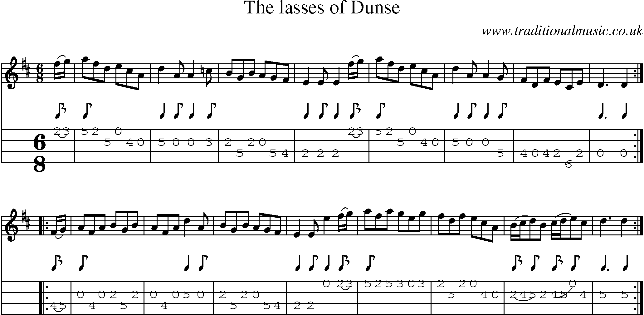 Music Score and Mandolin Tabs for Lasses Of Dunse