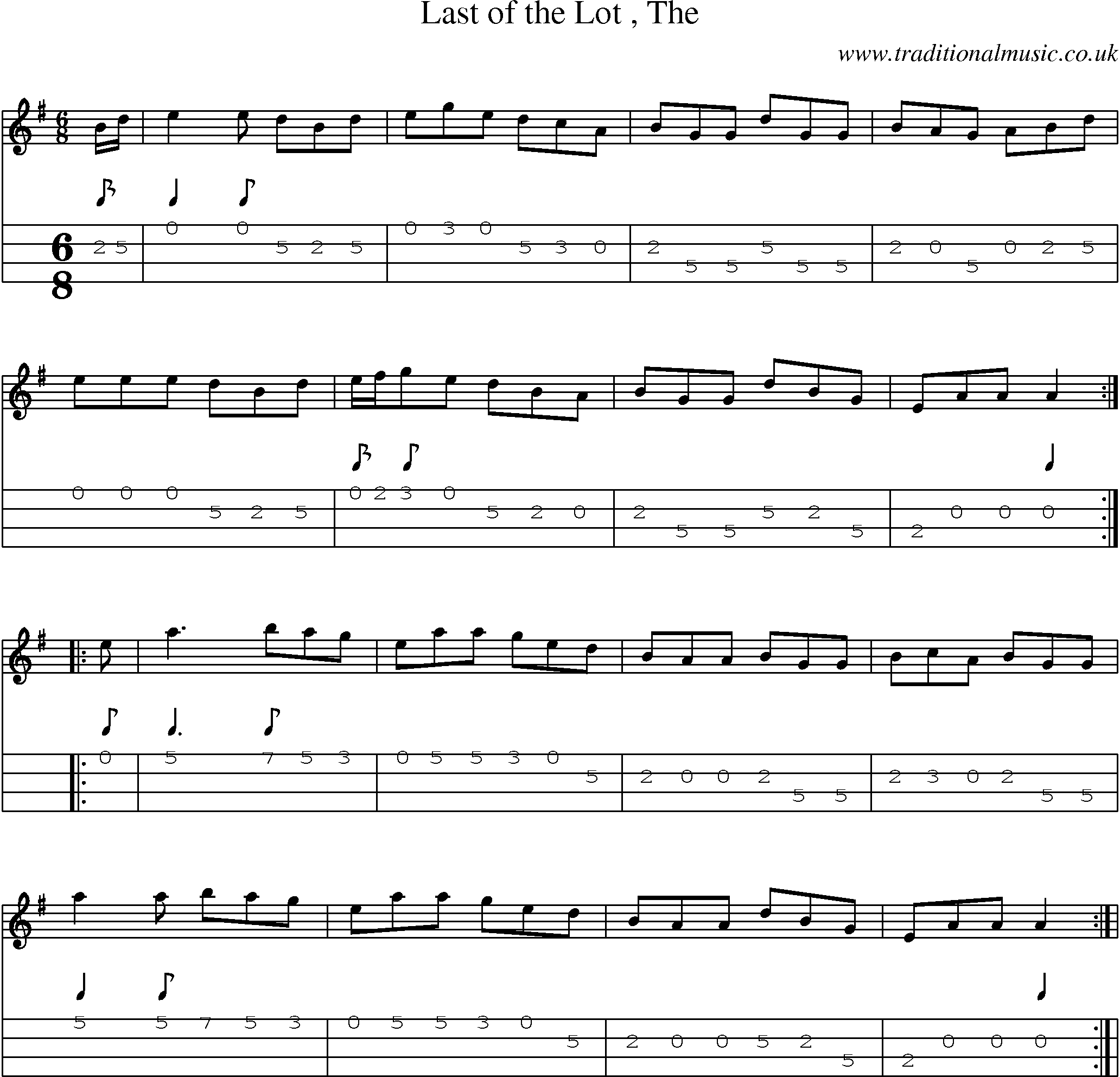 Music Score and Mandolin Tabs for Last Of Lot