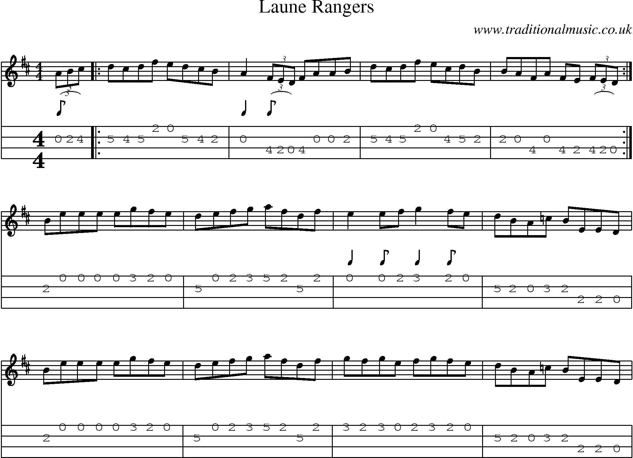 Music Score and Mandolin Tabs for Laune Rangers