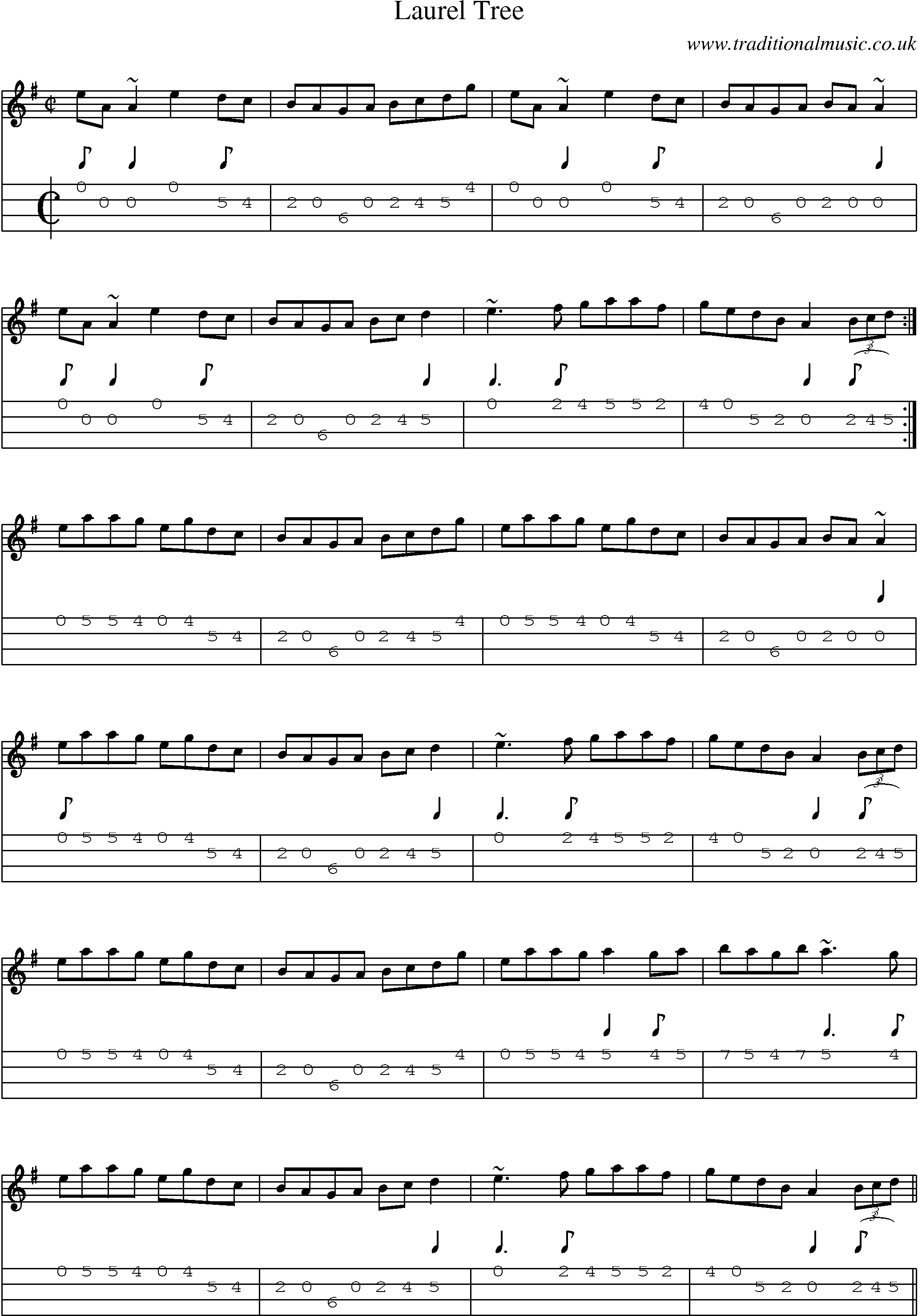 Music Score and Mandolin Tabs for Laurel Tree