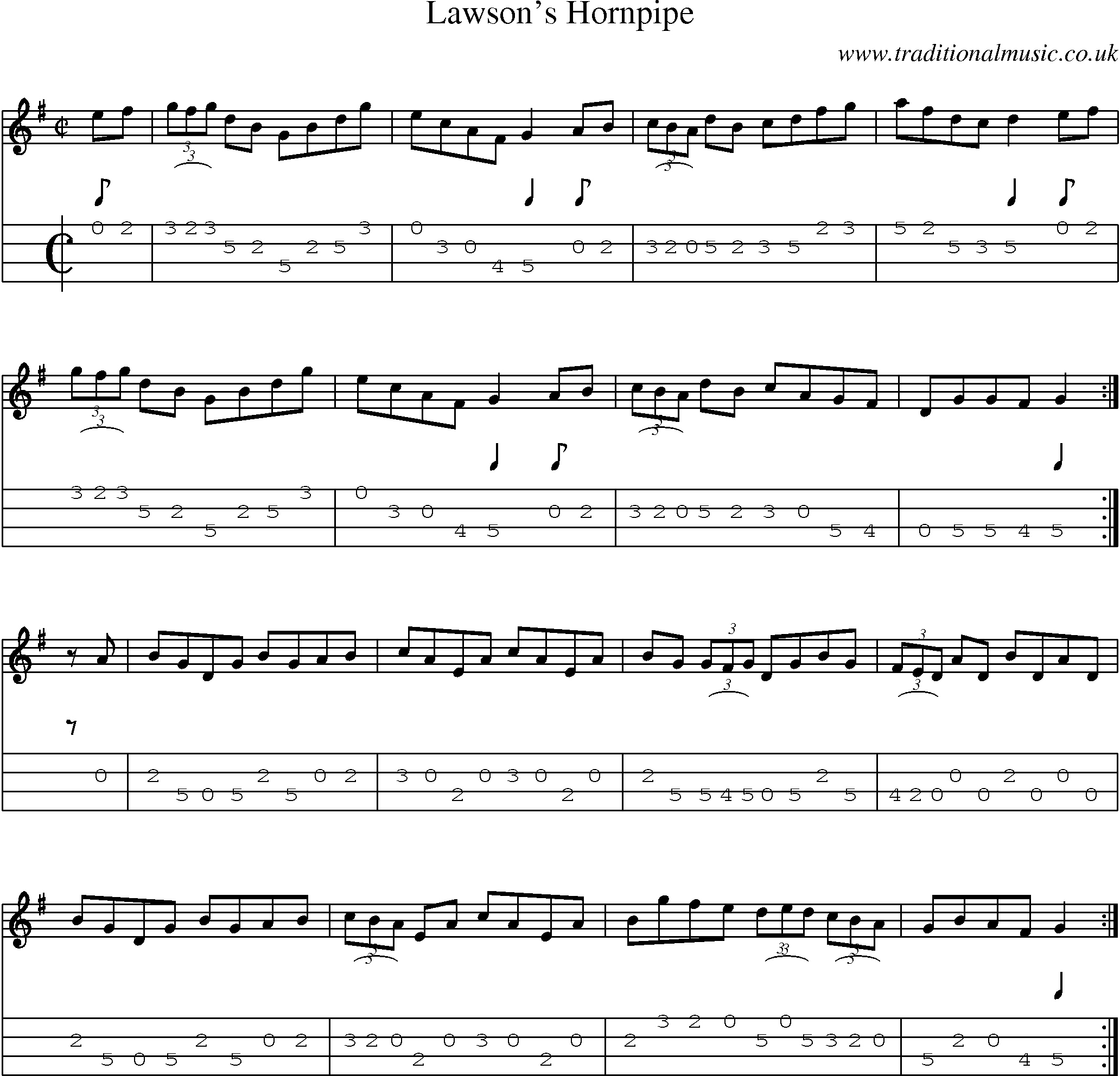 Music Score and Mandolin Tabs for Lawsons Hornpipe