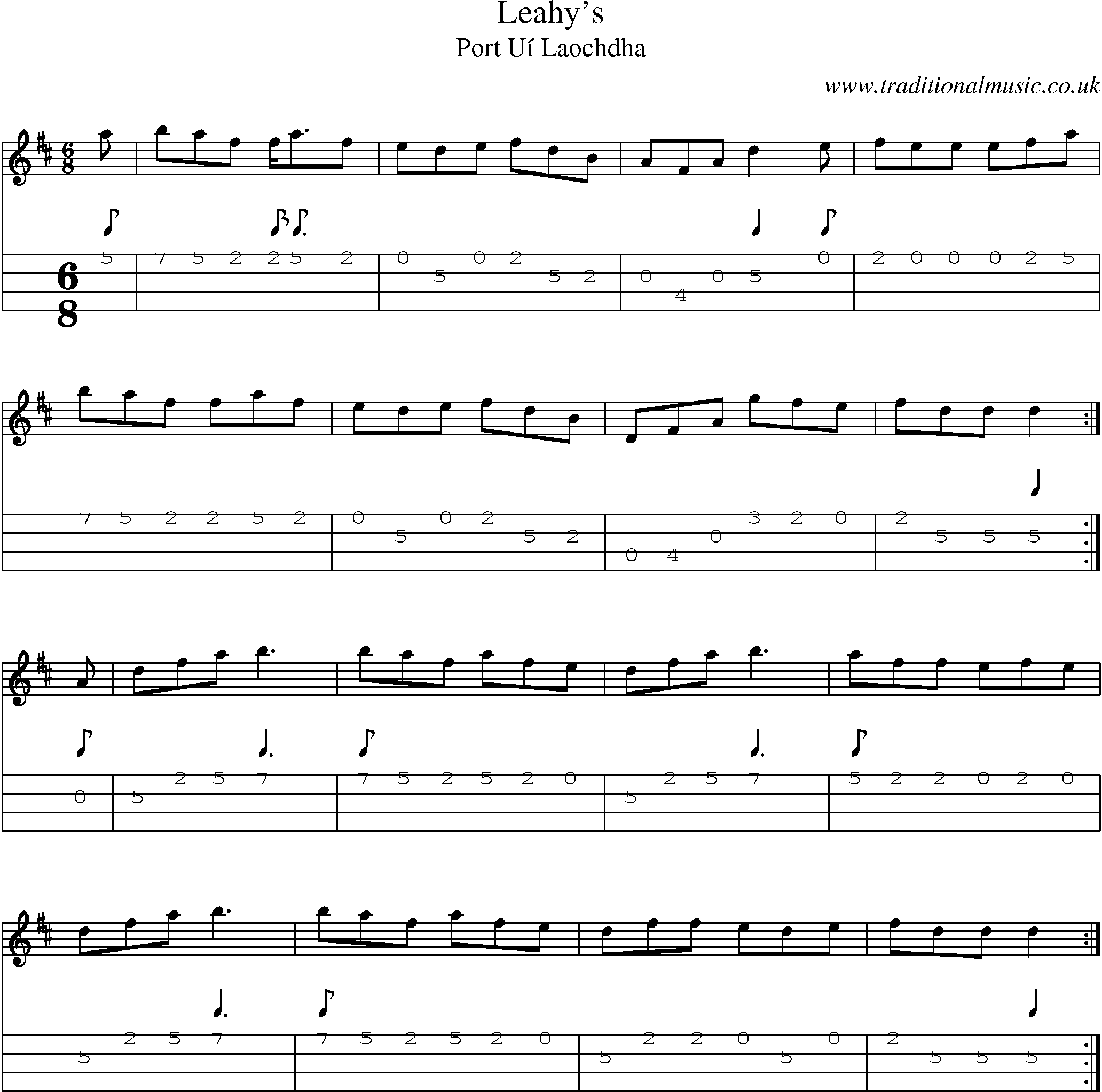 Music Score and Mandolin Tabs for Leahys