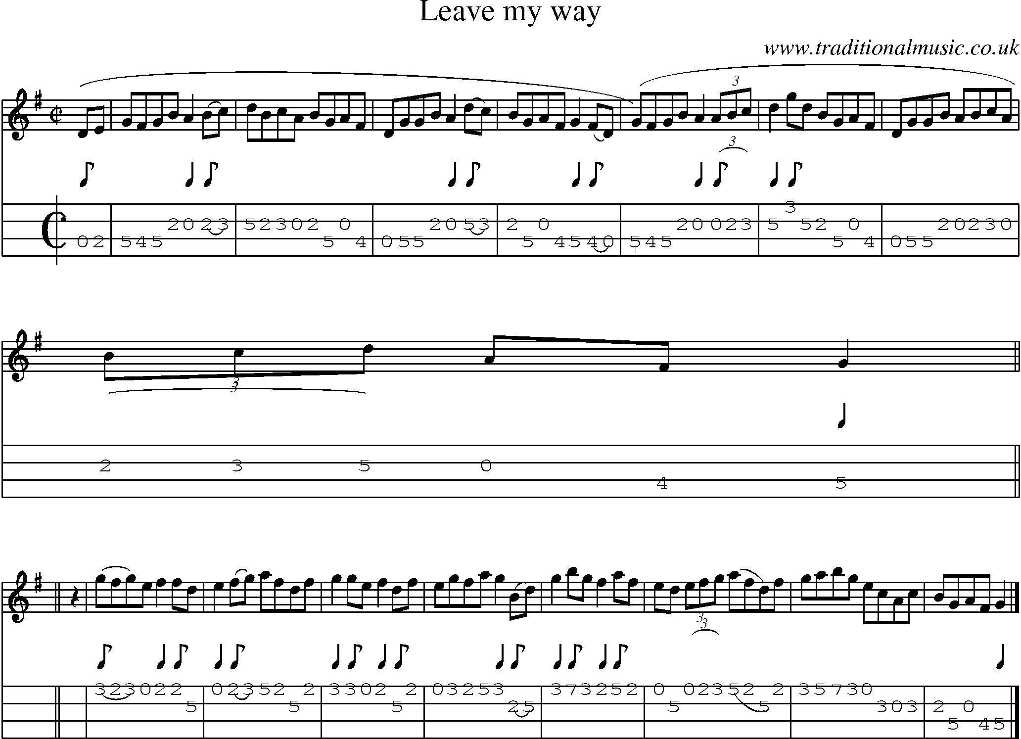 Music Score and Mandolin Tabs for Leave My Way