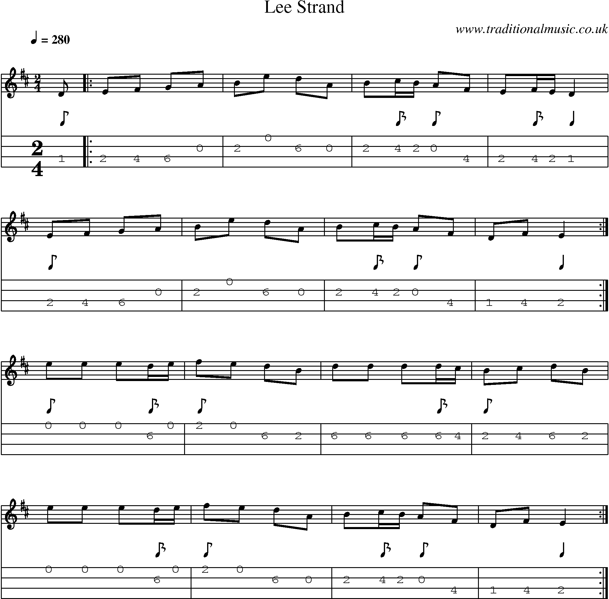 Music Score and Mandolin Tabs for Lee Strand