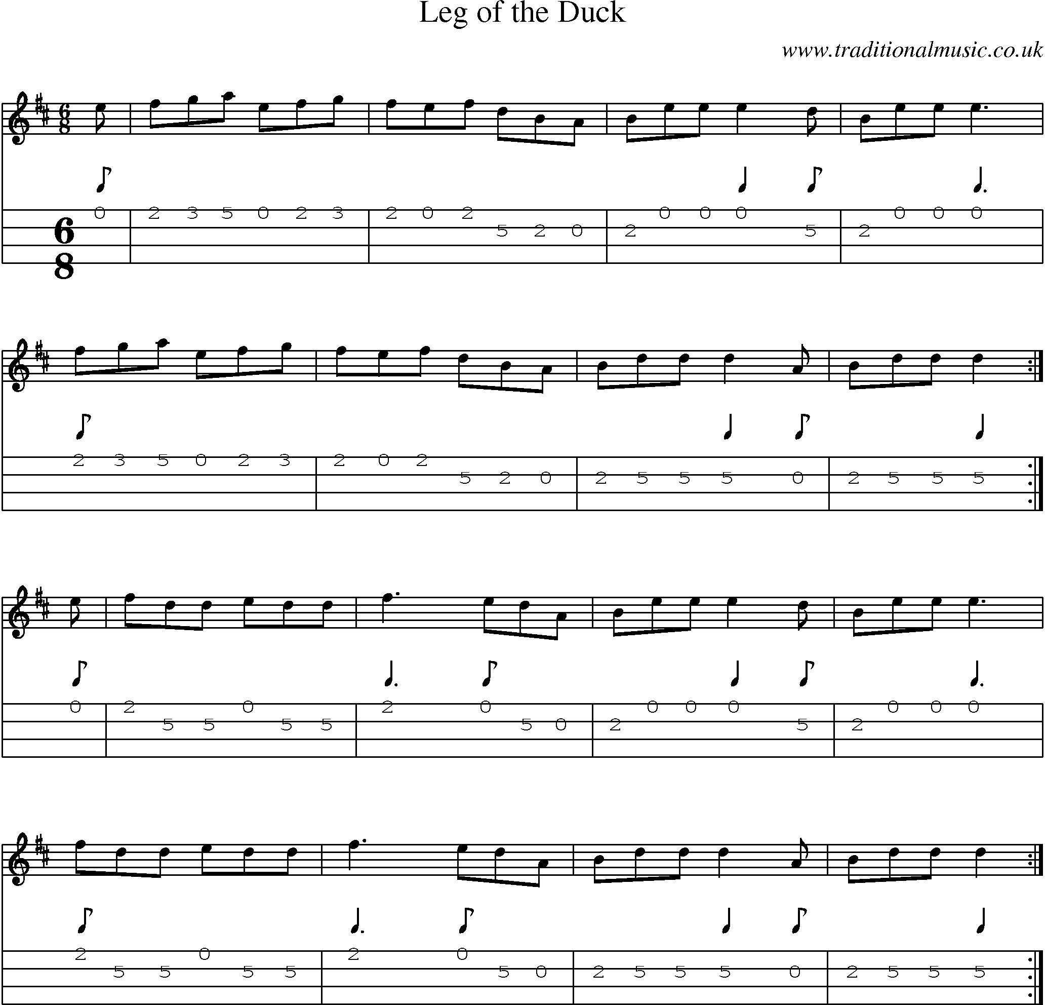 Music Score and Mandolin Tabs for Leg Of Duck