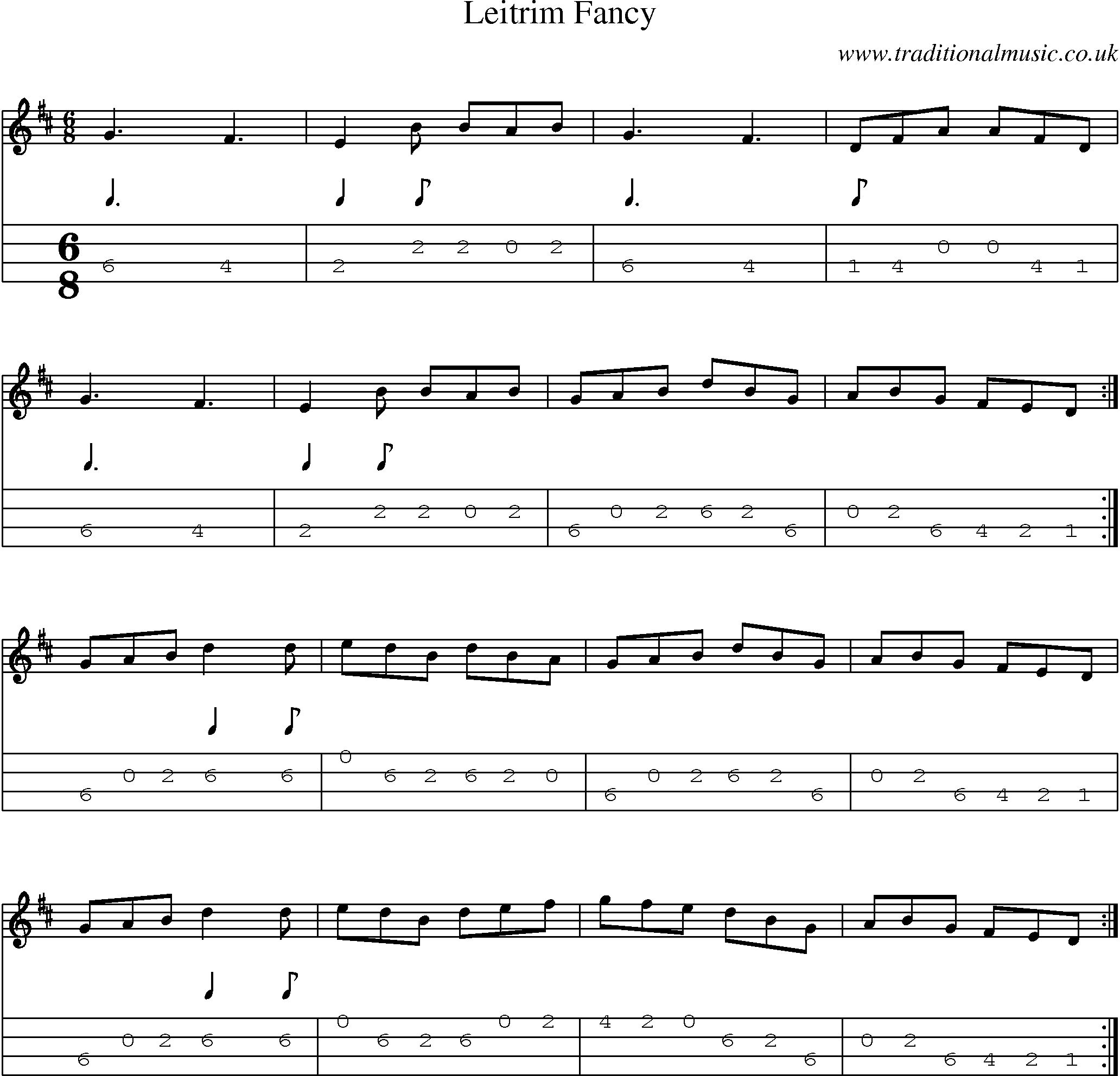 Music Score and Mandolin Tabs for Leitrim Fancy