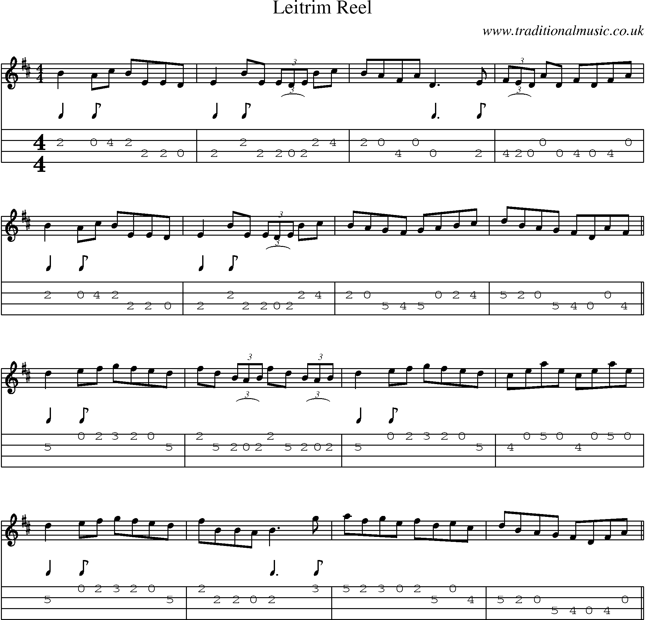Music Score and Mandolin Tabs for Leitrim Reel