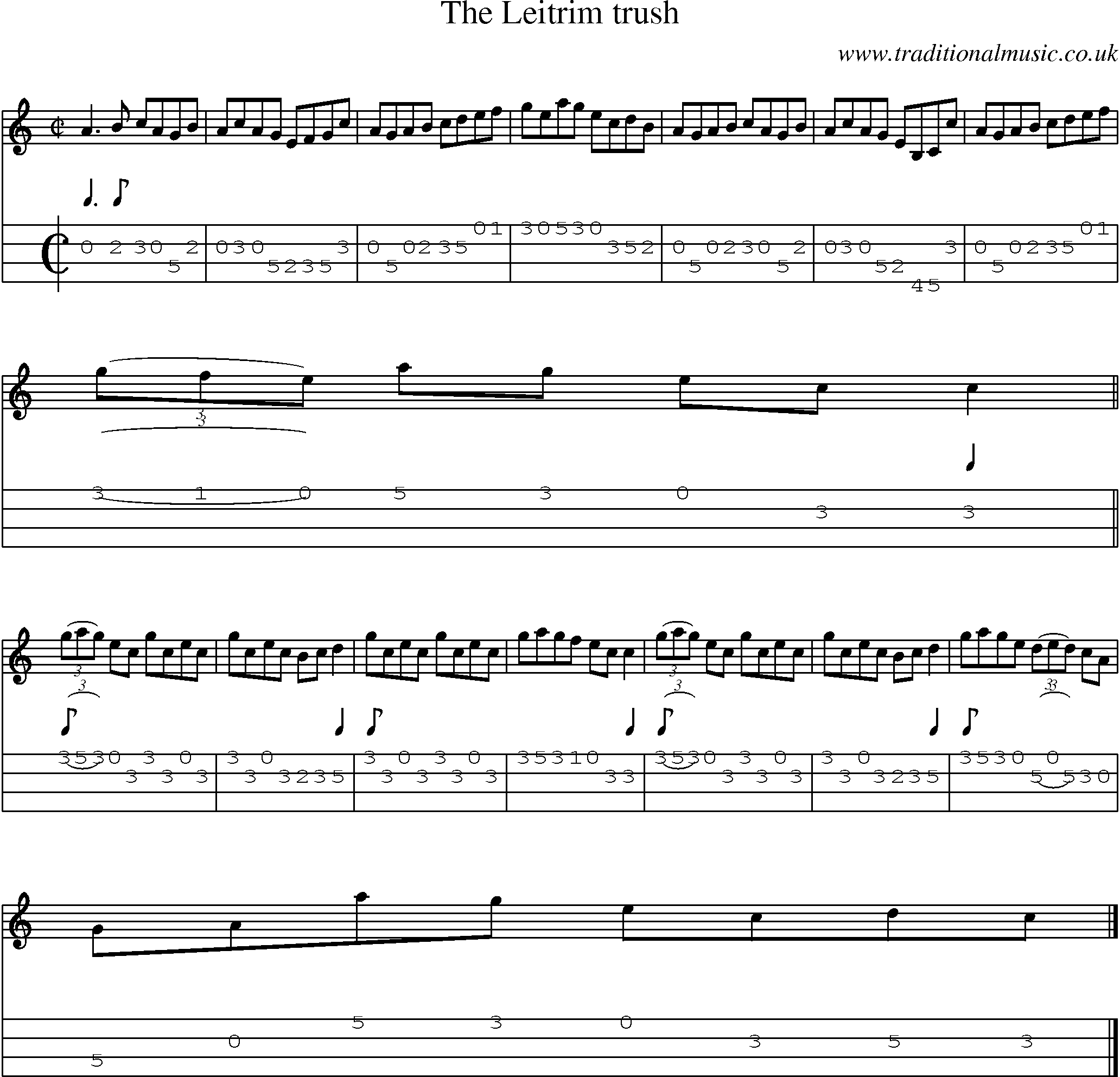 Music Score and Mandolin Tabs for Leitrim Trush