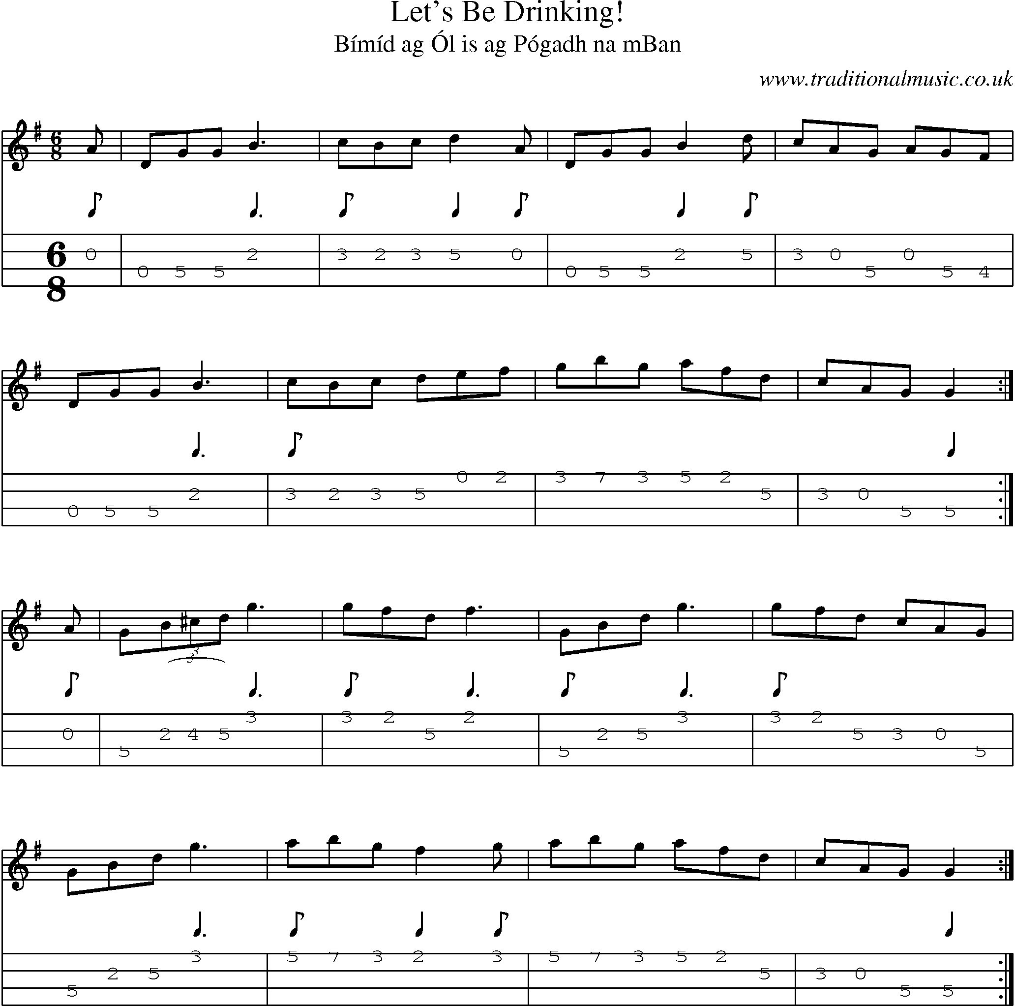 Music Score and Mandolin Tabs for Lets Be Drinking!