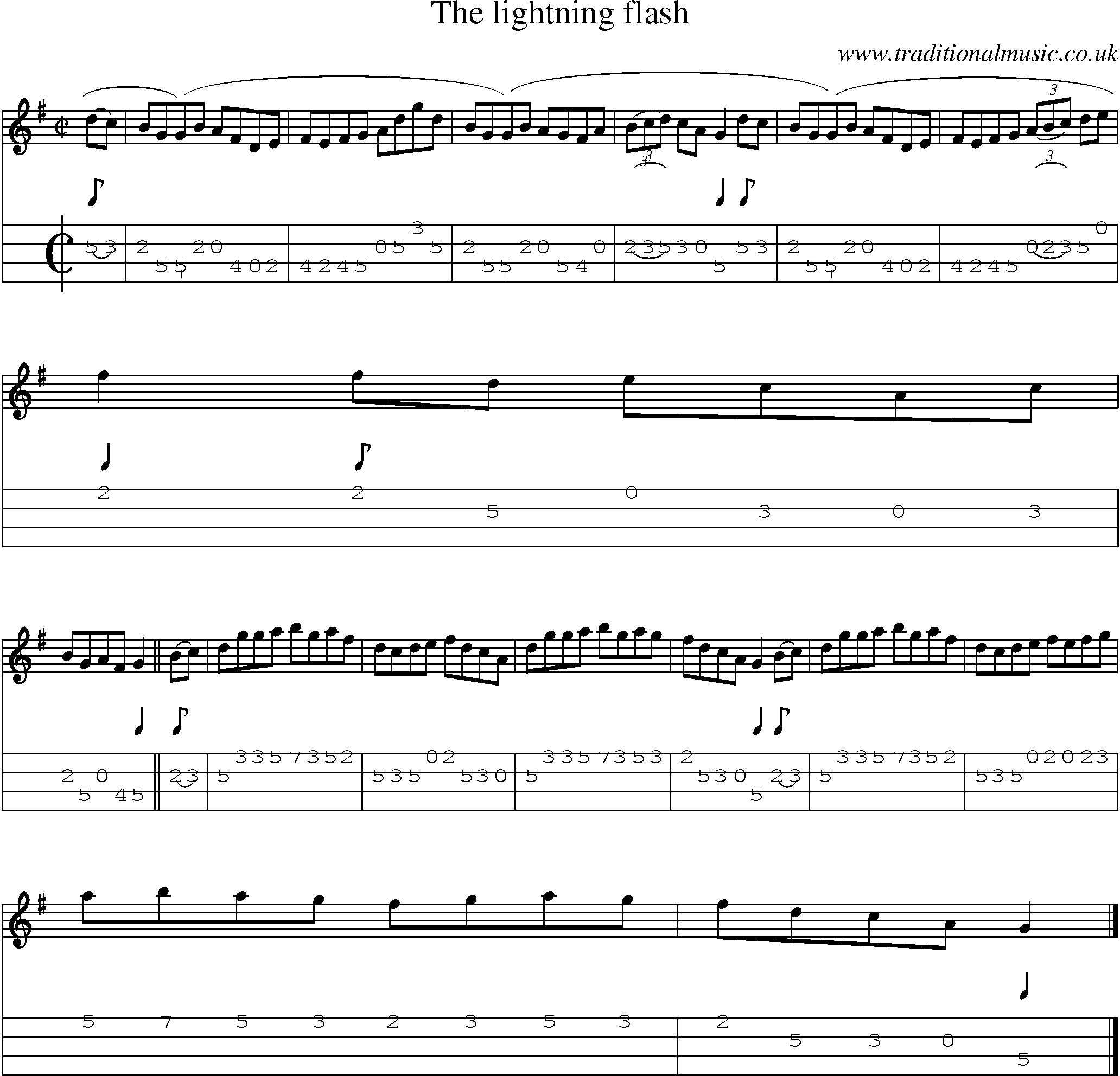 Music Score and Mandolin Tabs for Lightning Flash