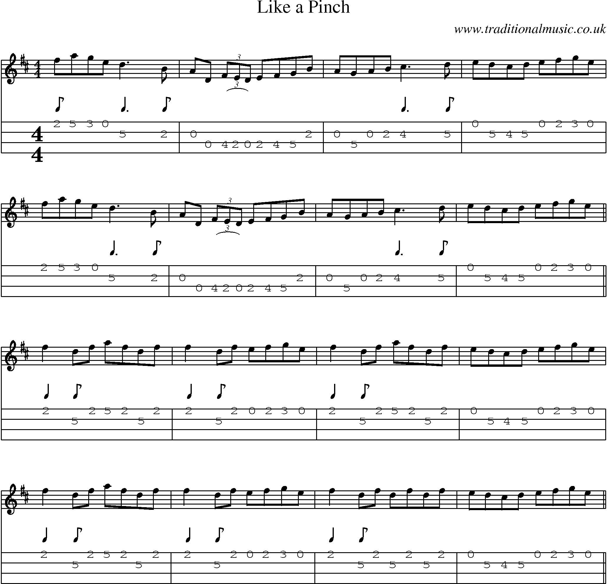 Music Score and Mandolin Tabs for Like A Pinch